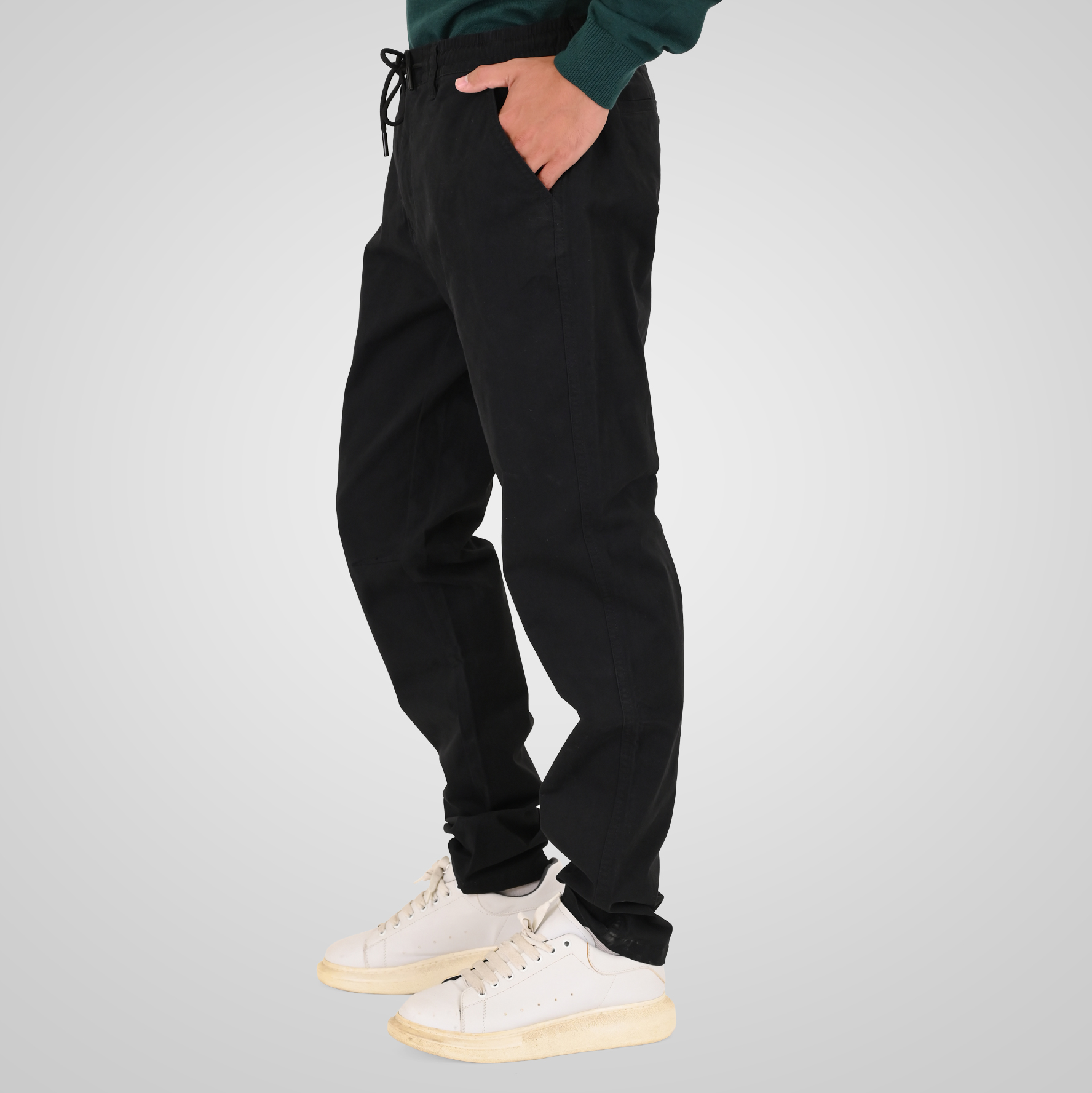 262CP-4131 CHINOS PANTS WITH ELASTICATED WAISTBAND BLACK - Image 3