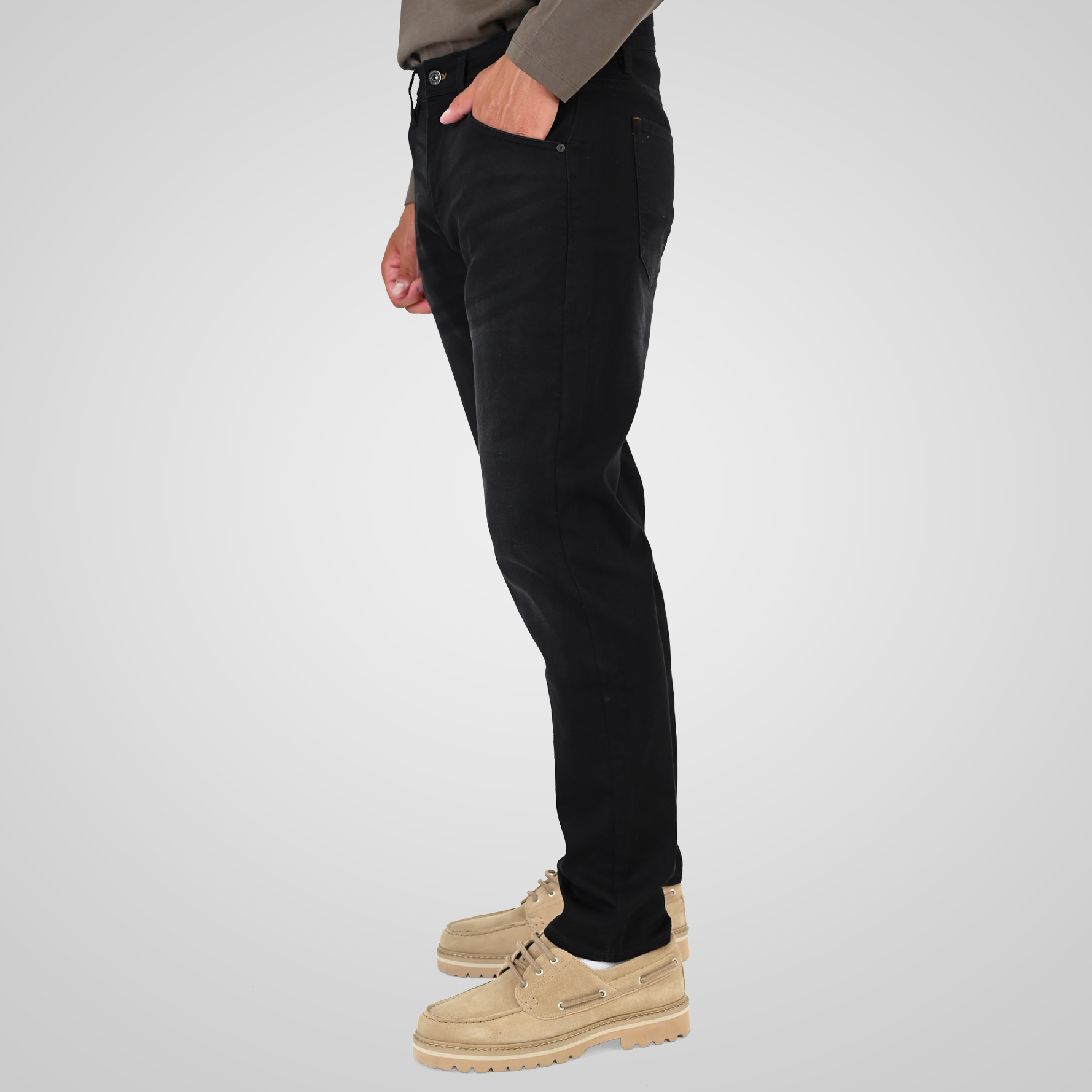 262FP-4132 FIVE POCKETS PANTS (SPECIAL KNITTED DENIM-LOOK FABRIC) OFF BLACK - Image 3