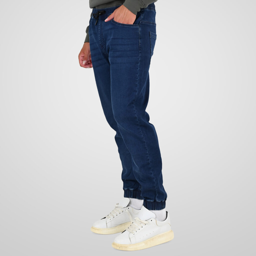 262FP-4133 PANTS WITH ELASTICATED WAIST AND HEM (SPECIAL KNITTED DENIM-LOOK FABRIC) DK BLUE