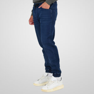 262FP-4133 PANTS WITH ELASTICATED WAIST AND HEM (SPECIAL KNITTED DENIM-LOOK FABRIC) DK BLUE - Image 3