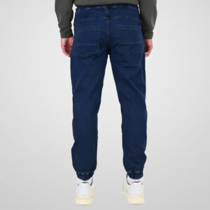 262FP-4133 PANTS WITH ELASTICATED WAIST AND HEM (SPECIAL KNITTED DENIM-LOOK FABRIC) DK BLUE - Image 4