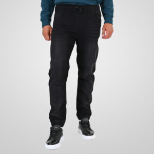 262FP-4133 PANTS WITH ELASTICATED WAIST AND HEM (SPECIAL KNITTED DENIM-LOOK FABRIC) OFF BLACK