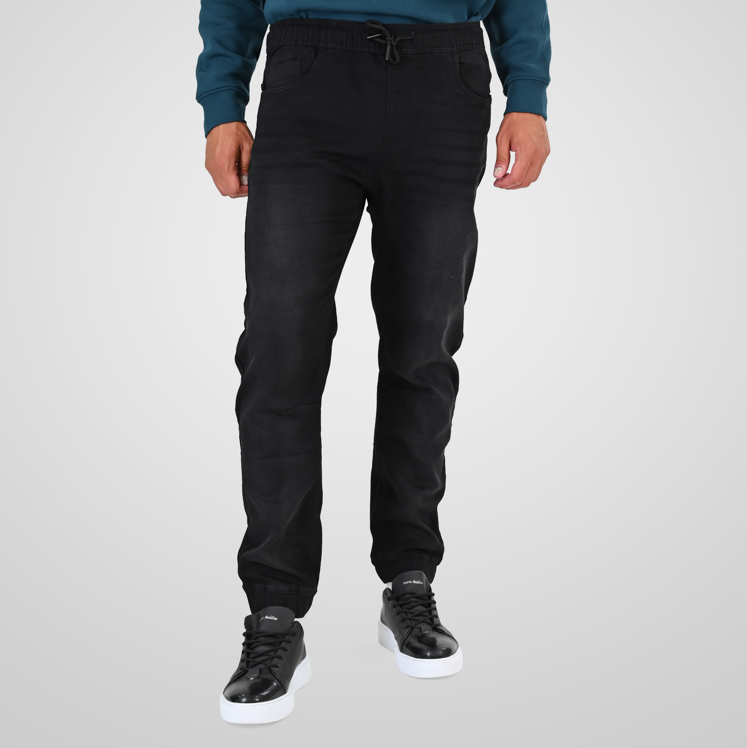262FP-4133 PANTS WITH ELASTICATED WAIST AND HEM (SPECIAL KNITTED DENIM-LOOK FABRIC) OFF BLACK - Image 1