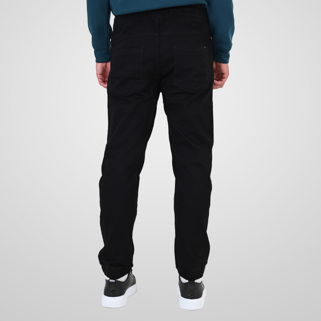 262FP-4133 PANTS WITH ELASTICATED WAIST AND HEM (SPECIAL KNITTED DENIM-LOOK FABRIC) OFF BLACK