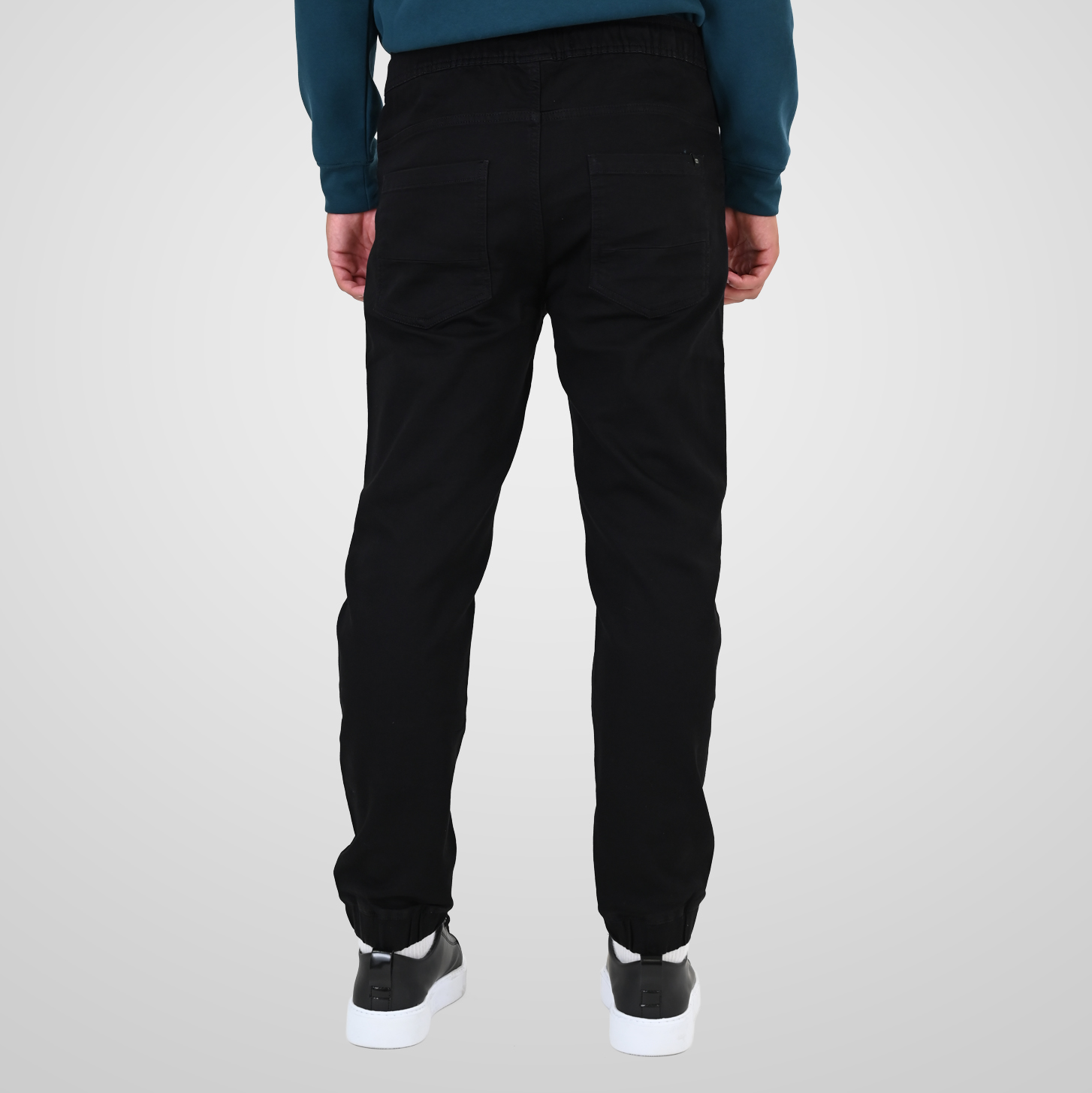 262FP-4133 PANTS WITH ELASTICATED WAIST AND HEM (SPECIAL KNITTED DENIM-LOOK FABRIC) OFF BLACK - Image 4