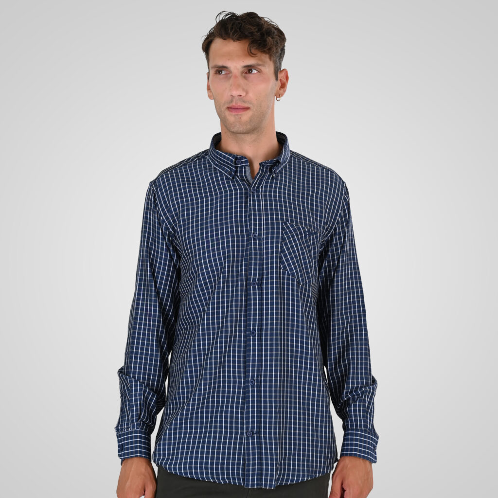 262FS-5230 SHIRTS CHECK WITH CHEST POCKET CC20 BLUE-BEIGE