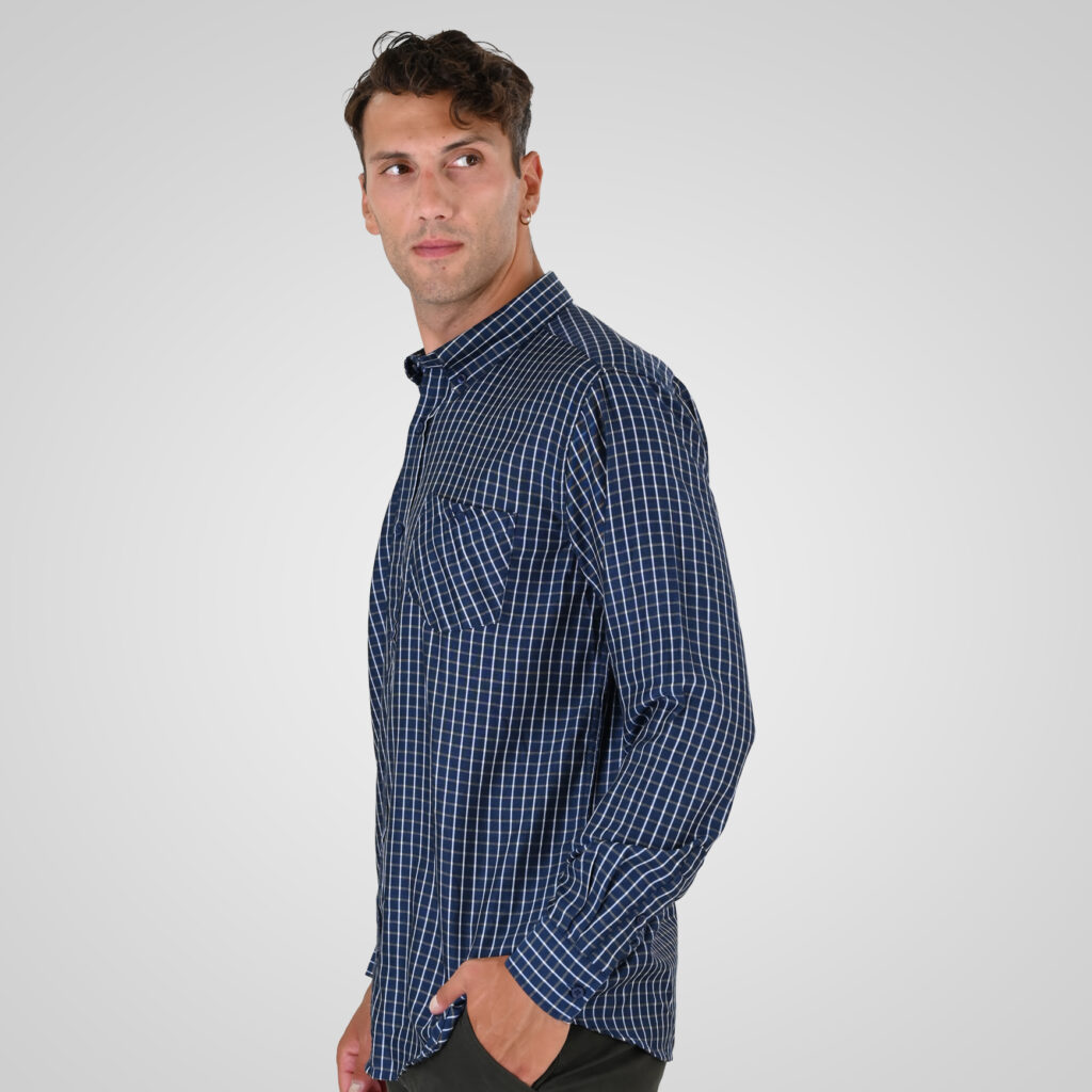 262FS-5230 SHIRTS CHECK WITH CHEST POCKET CC20 BLUE-BEIGE