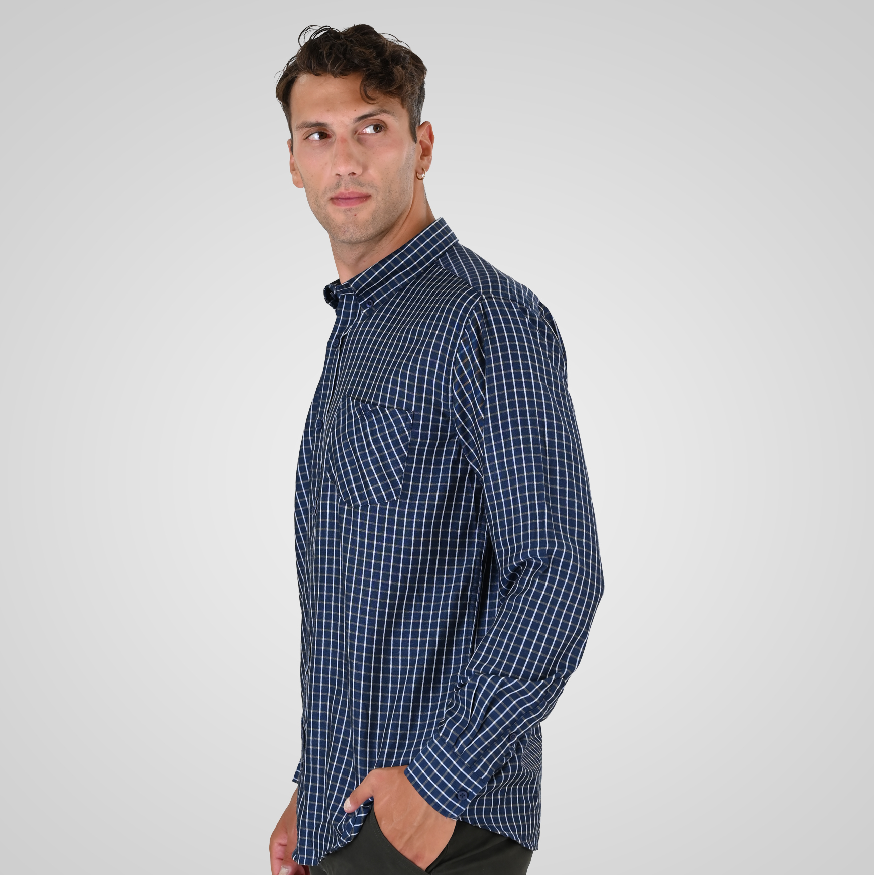 262FS-5230 SHIRTS CHECK WITH CHEST POCKET CC20 BLUE-BEIGE - Image 3