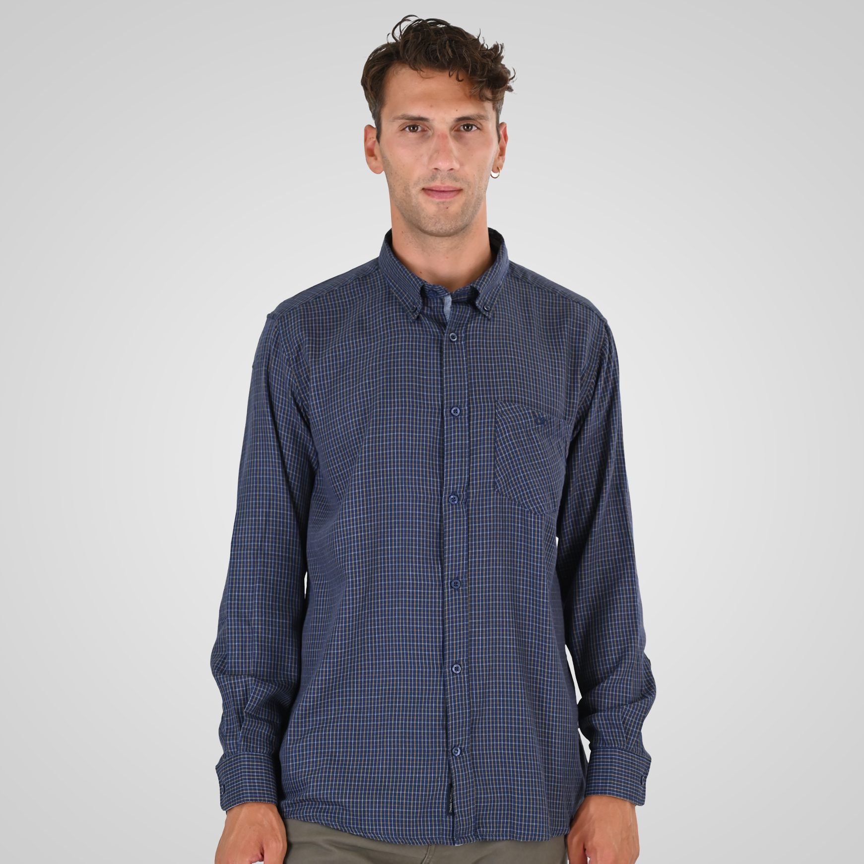 262FS-5230 SHIRTS CHECK WITH CHEST POCKET CC21 DK BLUE-TABA - Image 1