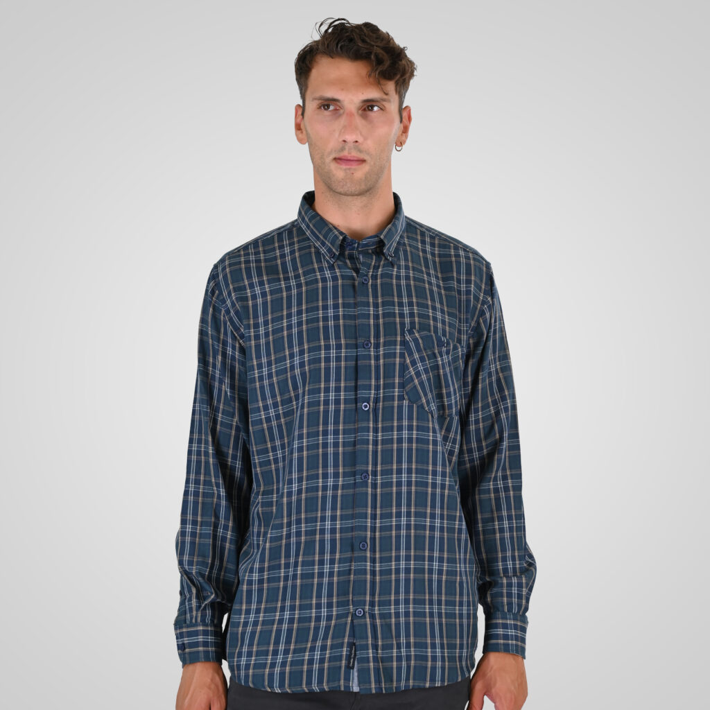 262FS-5230 SHIRTS CHECK WITH CHEST POCKET CC23 DK GREEN-BEIGE