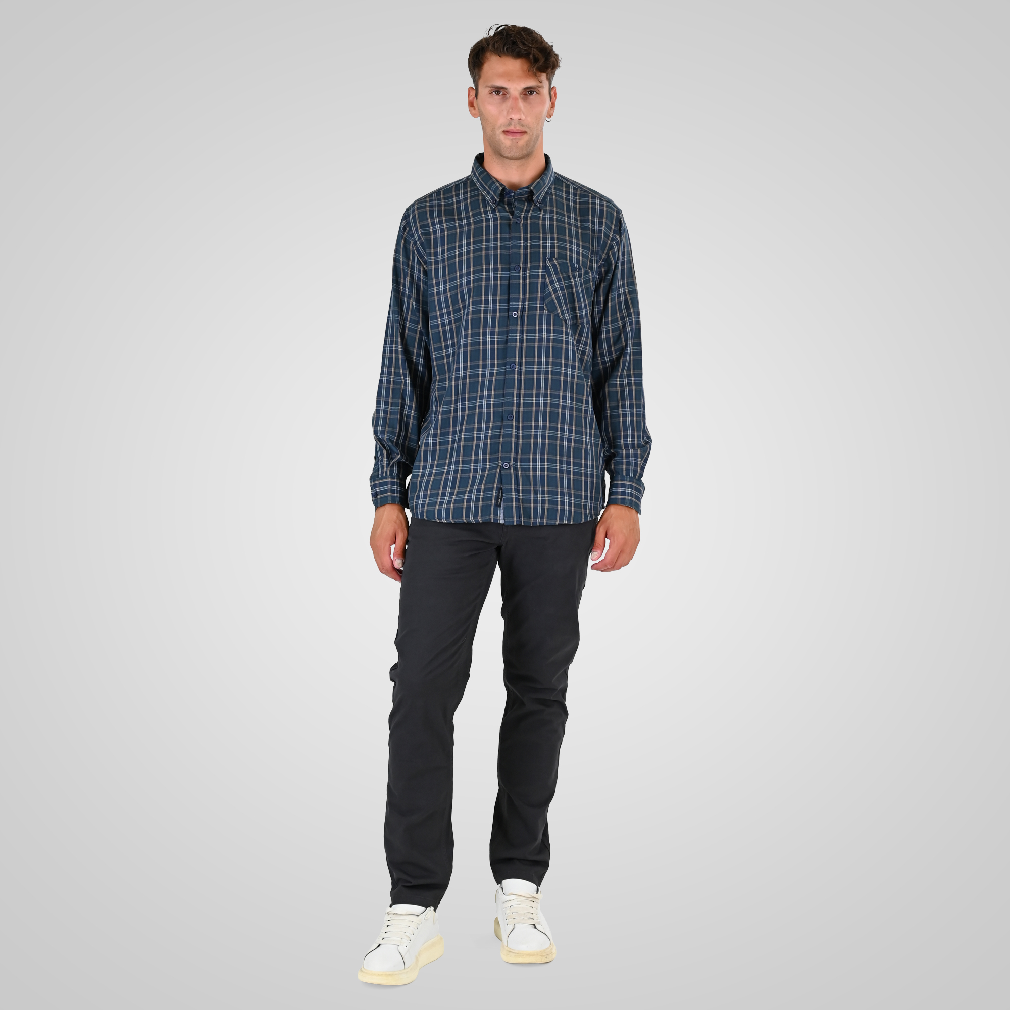 262FS-5230 SHIRTS CHECK WITH CHEST POCKET CC23 DK GREEN-BEIGE - Image 2