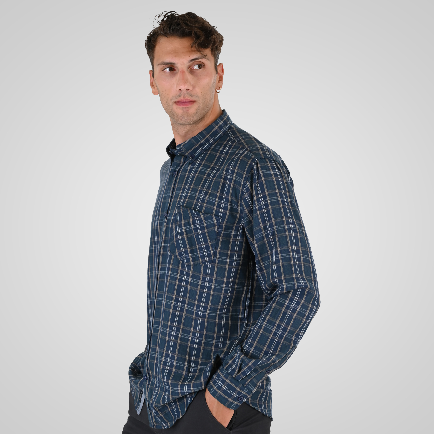 262FS-5230 SHIRTS CHECK WITH CHEST POCKET CC23 DK GREEN-BEIGE - Image 3