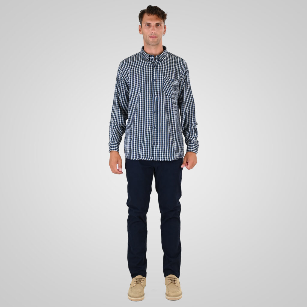 262FS-5230 SHIRTS CHECK WITH CHEST POCKET CC22 PETROL-BLUE