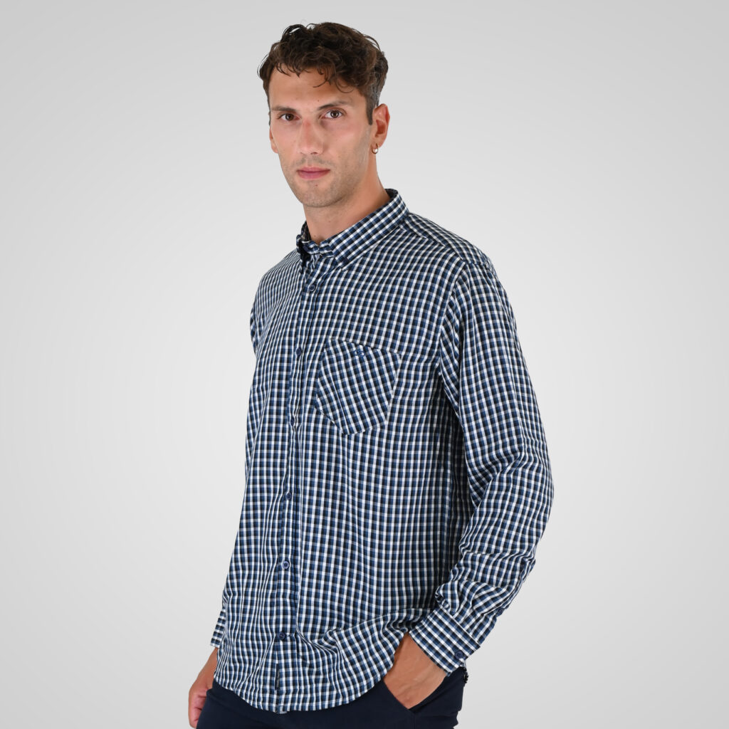 262FS-5230 SHIRTS CHECK WITH CHEST POCKET CC22 PETROL-BLUE