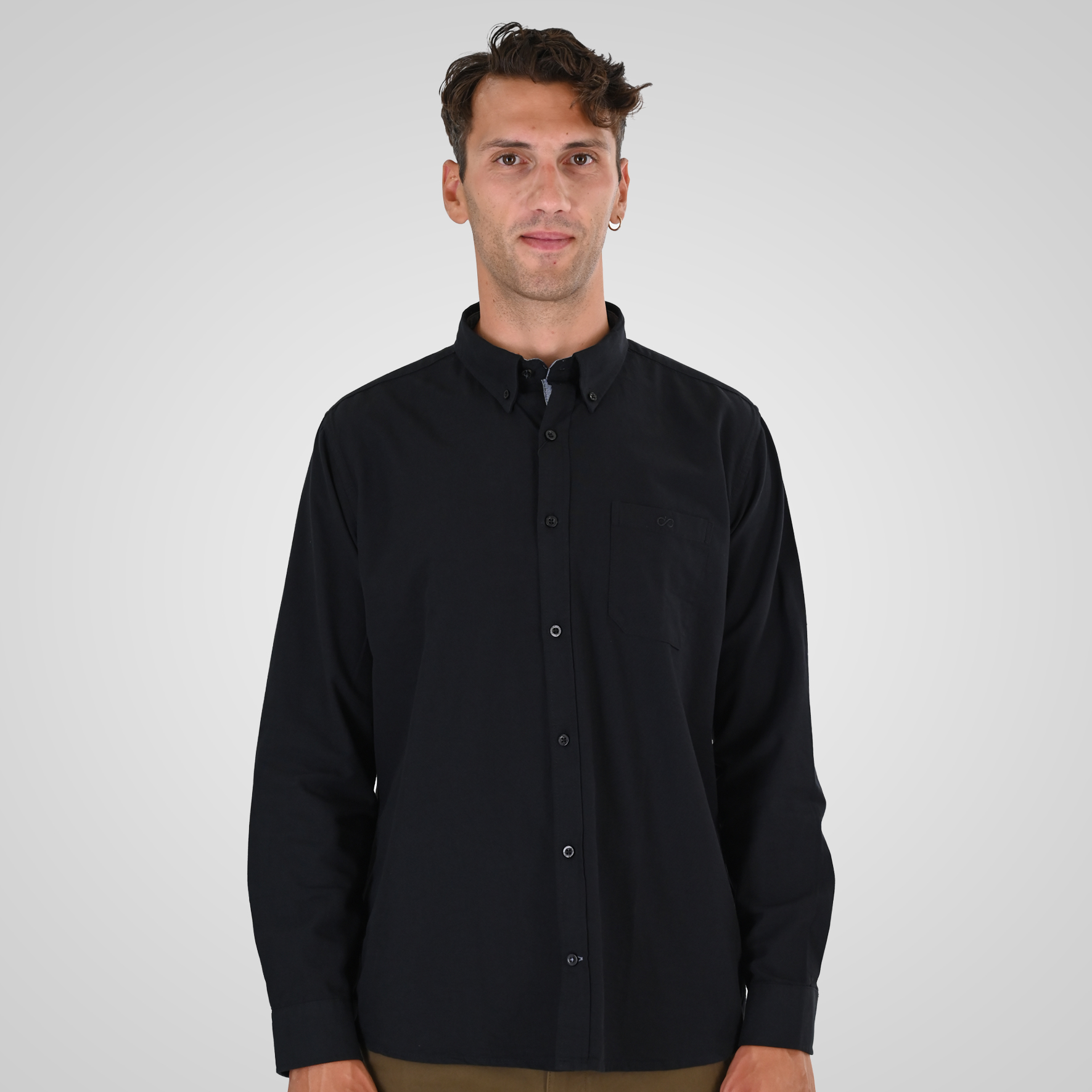 262GS-5225 OXFORD SHIRTS WITH CHEST POCKET AND DENSE EMBROIDERY BLACK - Image 1