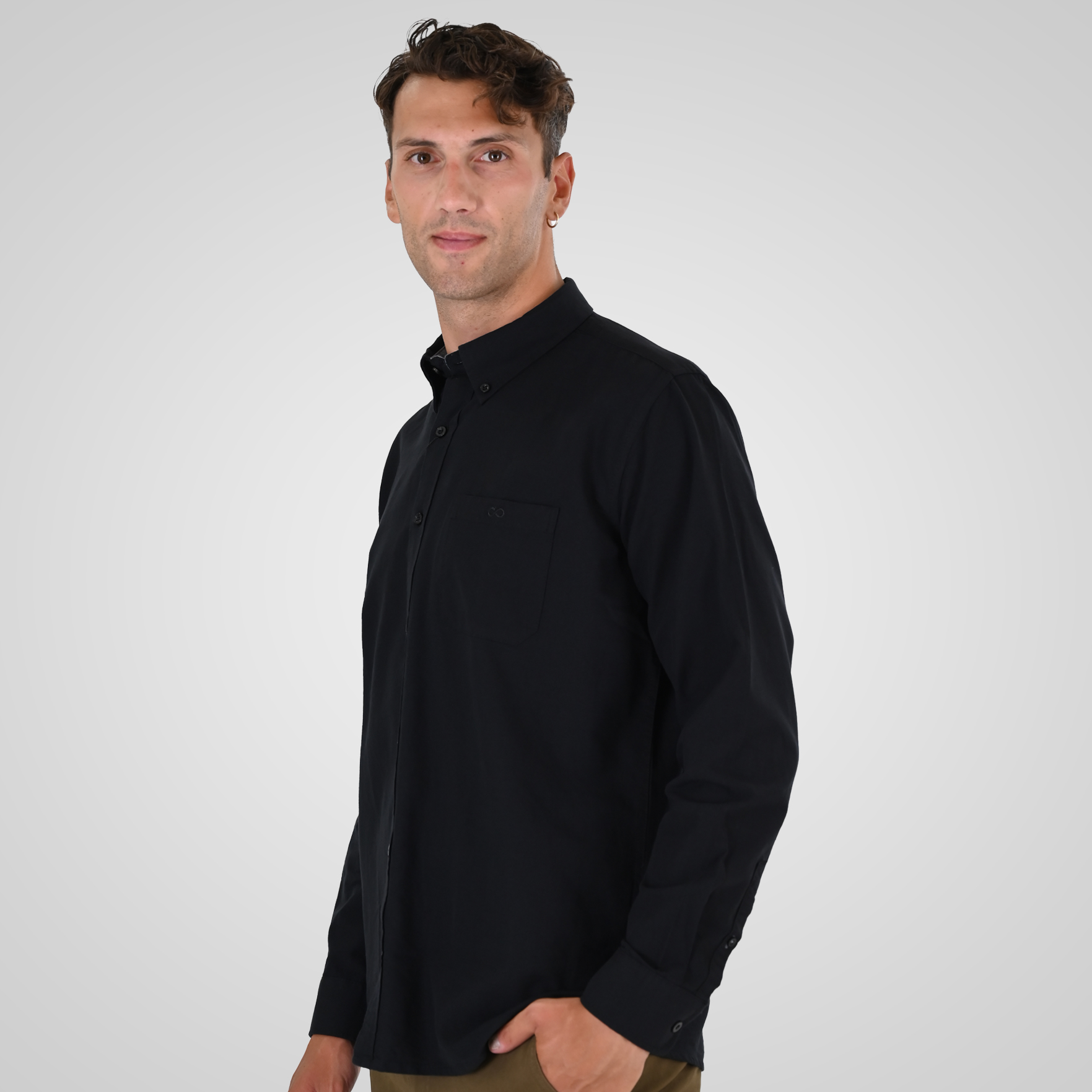 262GS-5225 OXFORD SHIRTS WITH CHEST POCKET AND DENSE EMBROIDERY BLACK - Image 3
