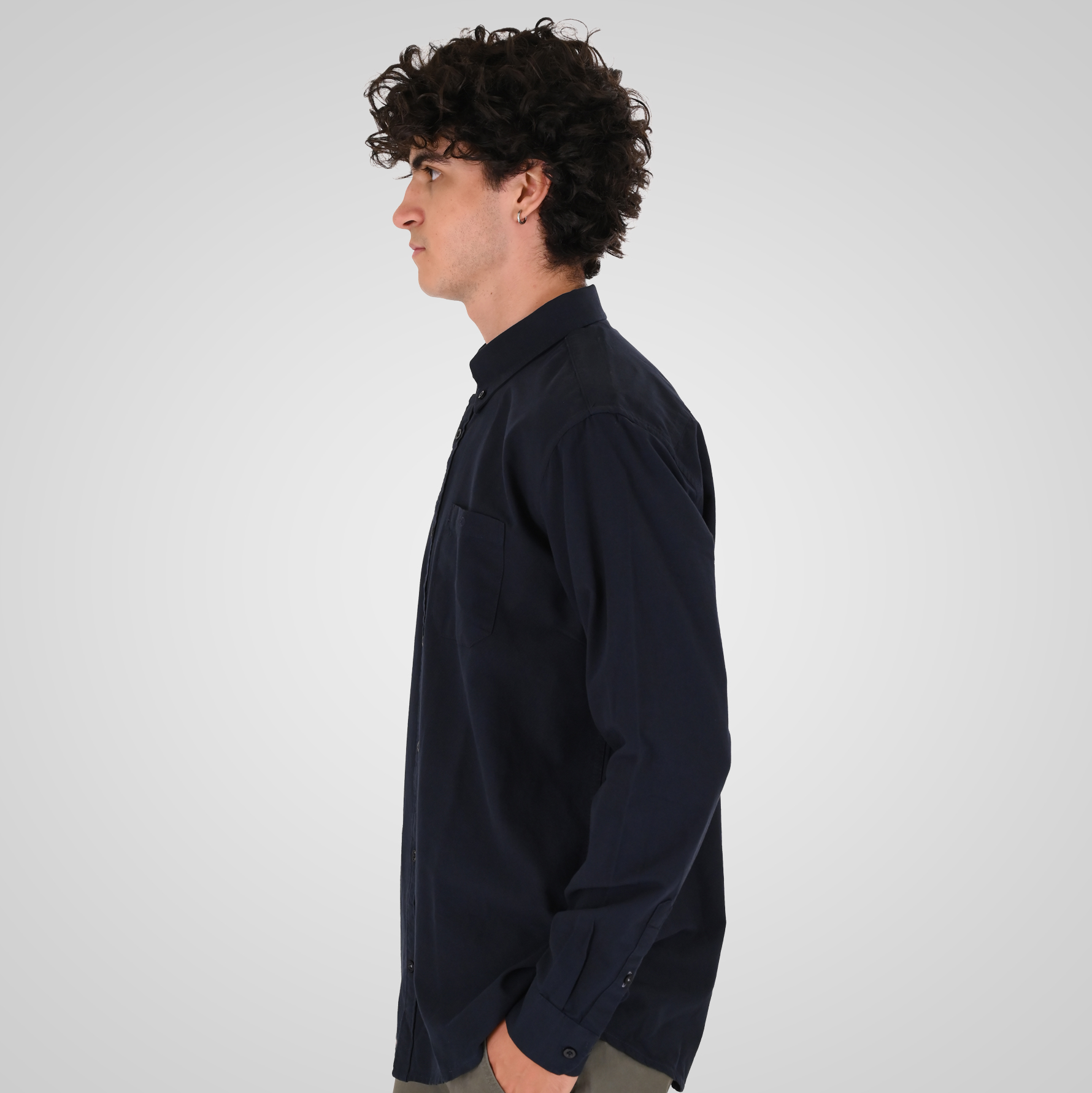 262GS-5225 OXFORD SHIRTS WITH CHEST POCKET AND DENSE EMBROIDERY BLUE MELANGE - Image 3