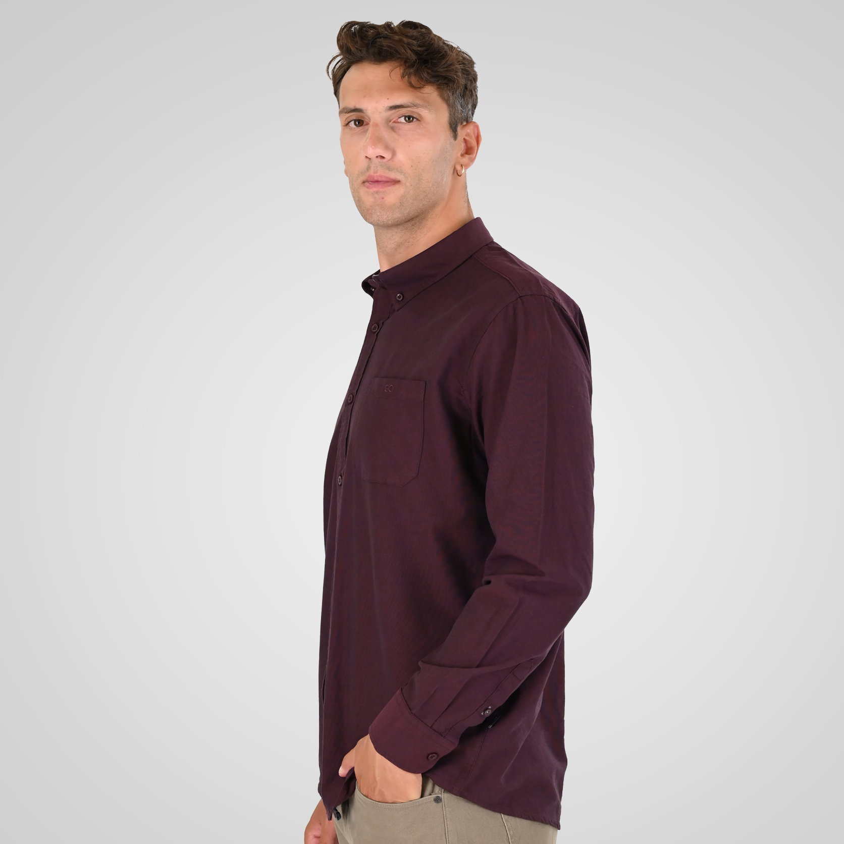 262GS-5225 OXFORD SHIRTS WITH CHEST POCKET AND DENSE EMBROIDERY BORDEAUX MELANGE - Image 3
