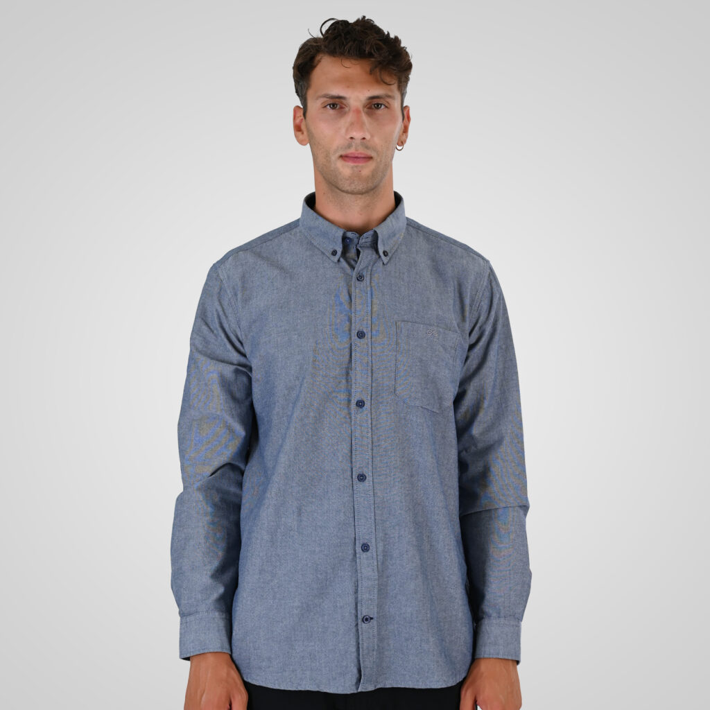 262GS-5225 OXFORD SHIRTS WITH CHEST POCKET AND DENSE EMBROIDERY OXFORD BLUE MELANGE