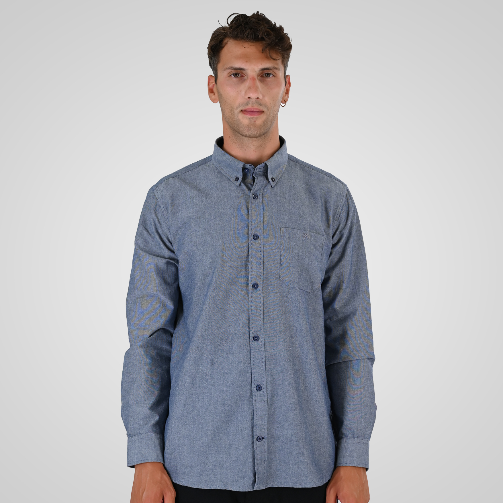 262GS-5225 OXFORD SHIRTS WITH CHEST POCKET AND DENSE EMBROIDERY OXFORD BLUE MELANGE - Image 1