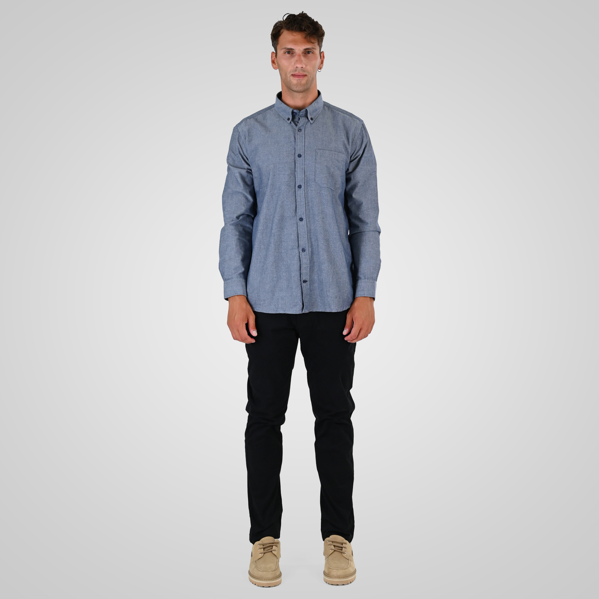 262GS-5225 OXFORD SHIRTS WITH CHEST POCKET AND DENSE EMBROIDERY OXFORD BLUE MELANGE - Image 2