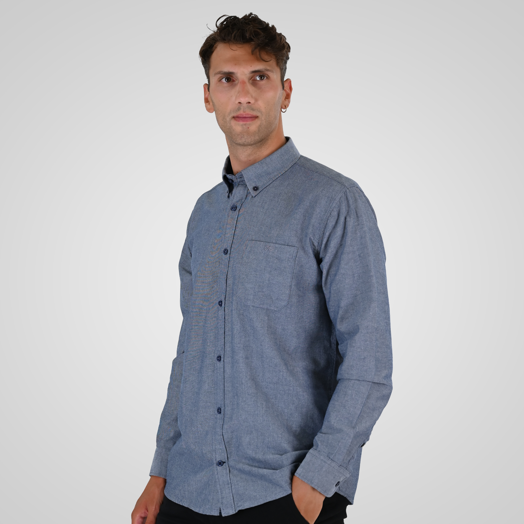 262GS-5225 OXFORD SHIRTS WITH CHEST POCKET AND DENSE EMBROIDERY OXFORD BLUE MELANGE - Image 3