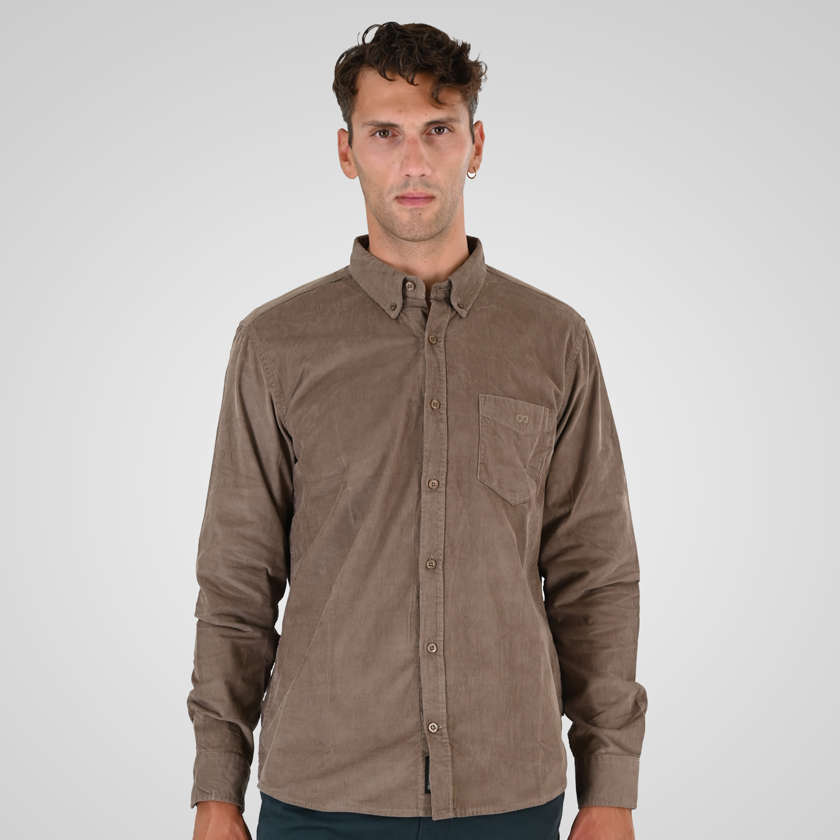262GS-5226 SHIRTS WITH CHEST POCKET AND DENSE EMBROIDERY (BABY CORDUROY) BEIGE - Image 1