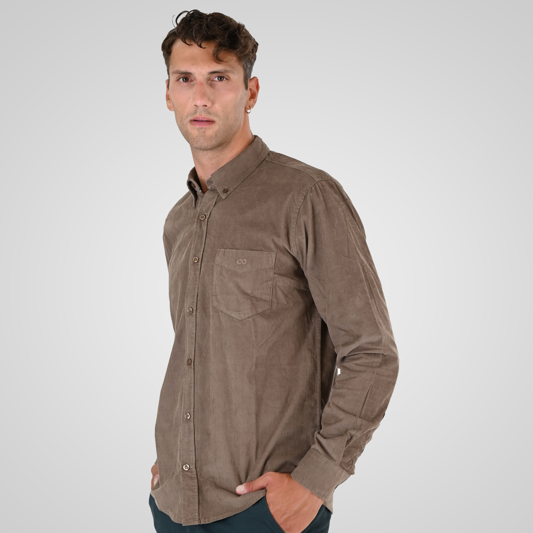 262GS-5226 SHIRTS WITH CHEST POCKET AND DENSE EMBROIDERY (BABY CORDUROY) BEIGE - Image 3