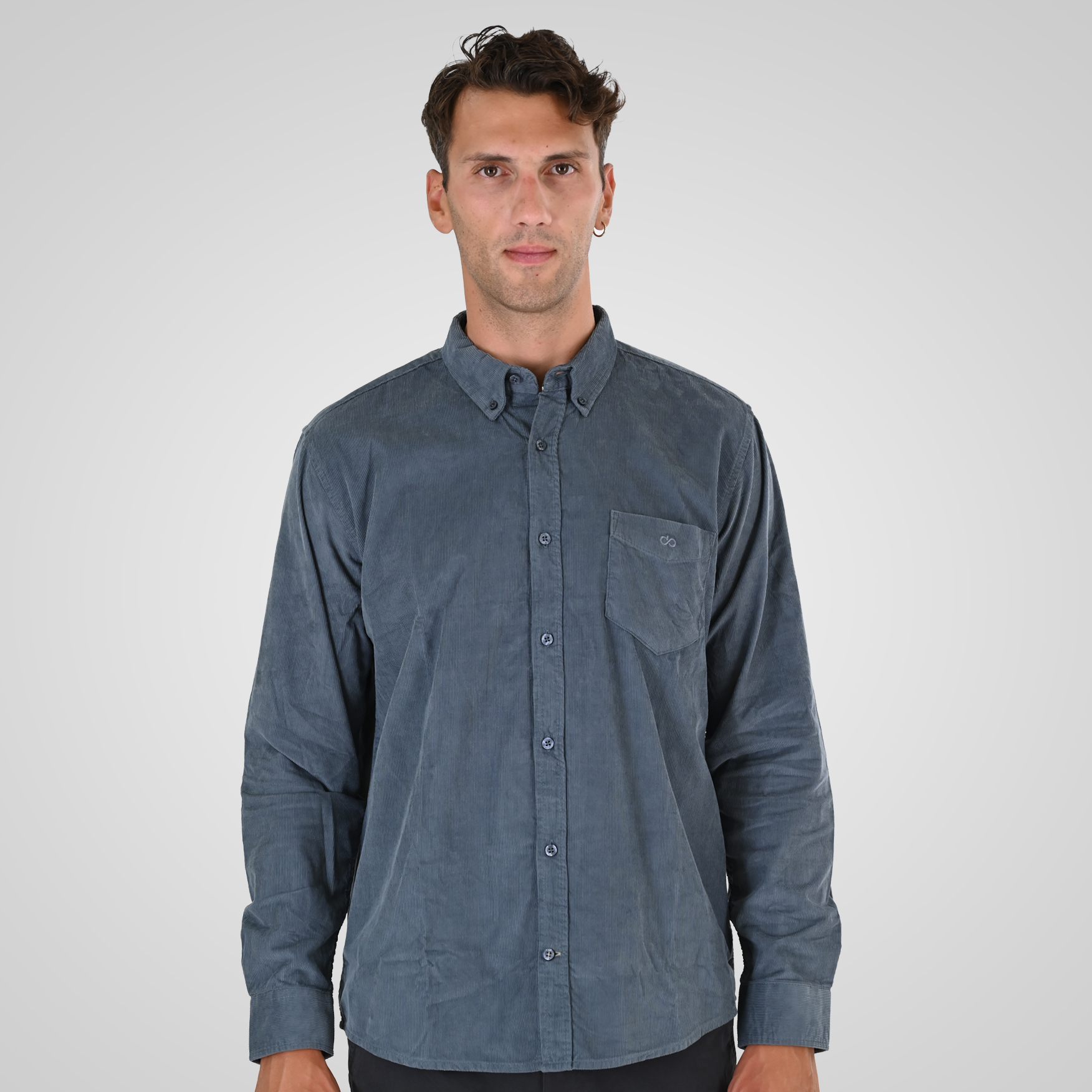 262GS-5226 SHIRTS WITH CHEST POCKET AND DENSE EMBROIDERY (BABY CORDUROY) DUSTY BLUE - Image 1