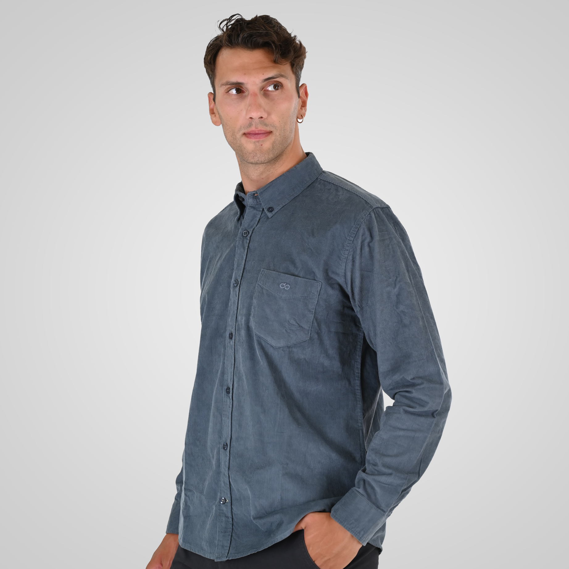 262GS-5226 SHIRTS WITH CHEST POCKET AND DENSE EMBROIDERY (BABY CORDUROY) DUSTY BLUE - Image 3