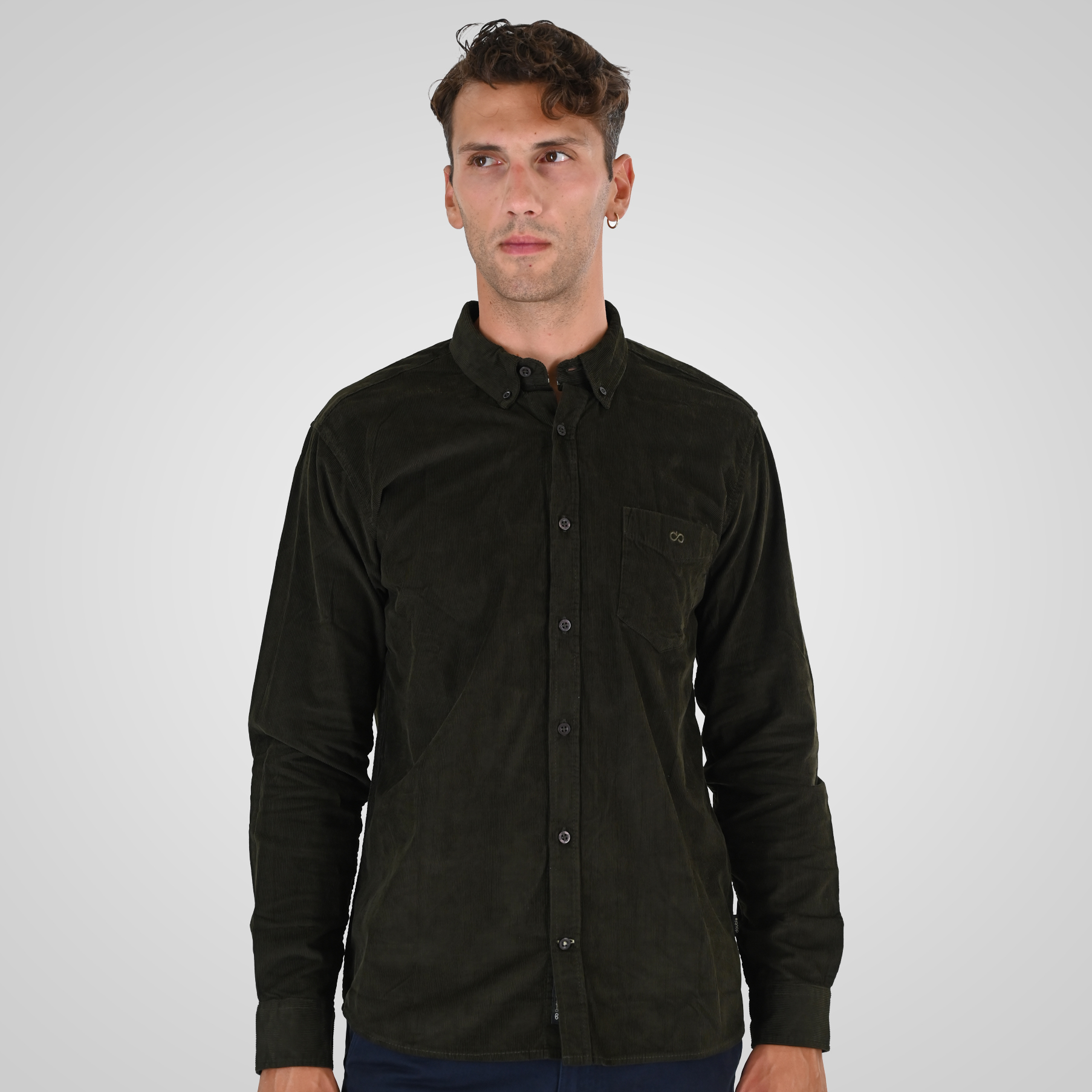 262GS-5226 SHIRTS WITH CHEST POCKET AND DENSE EMBROIDERY (BABY CORDUROY) KHAKI - Image 1