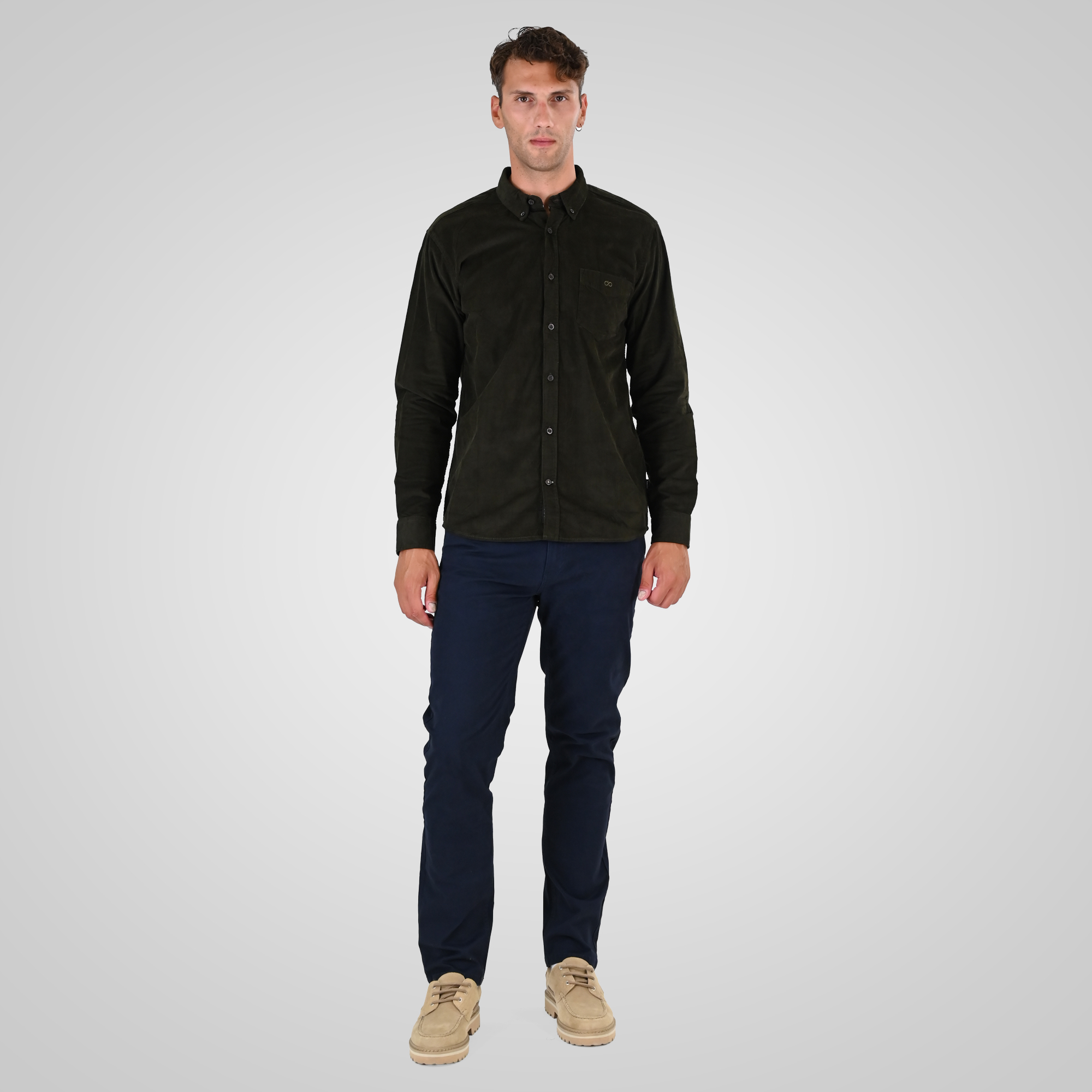 262GS-5226 SHIRTS WITH CHEST POCKET AND DENSE EMBROIDERY (BABY CORDUROY) KHAKI - Image 2