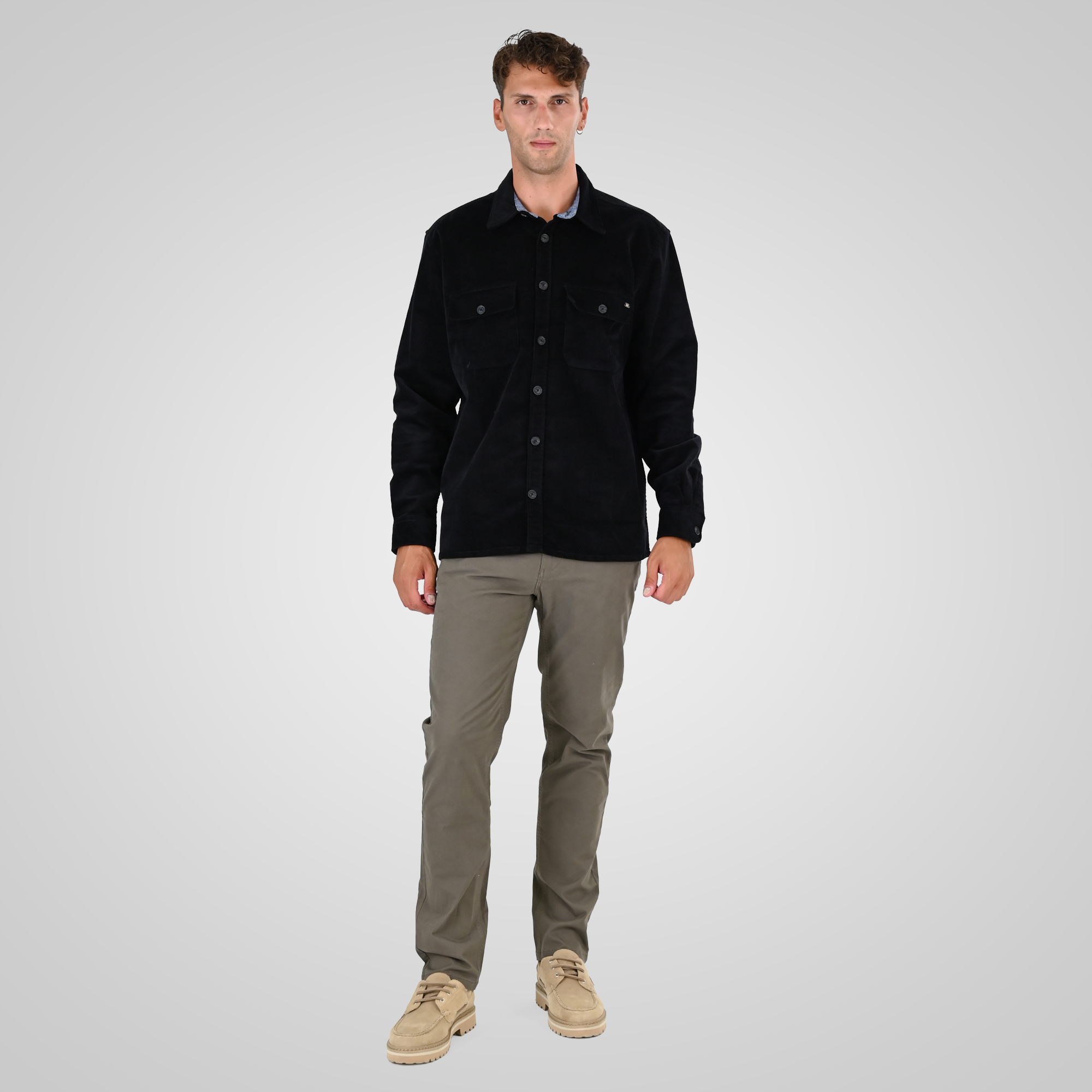 262GS-5227 OVERSHIRTS WITH CHEST POCKETS (HEAVY CORDUROY) BLACK - Image 2