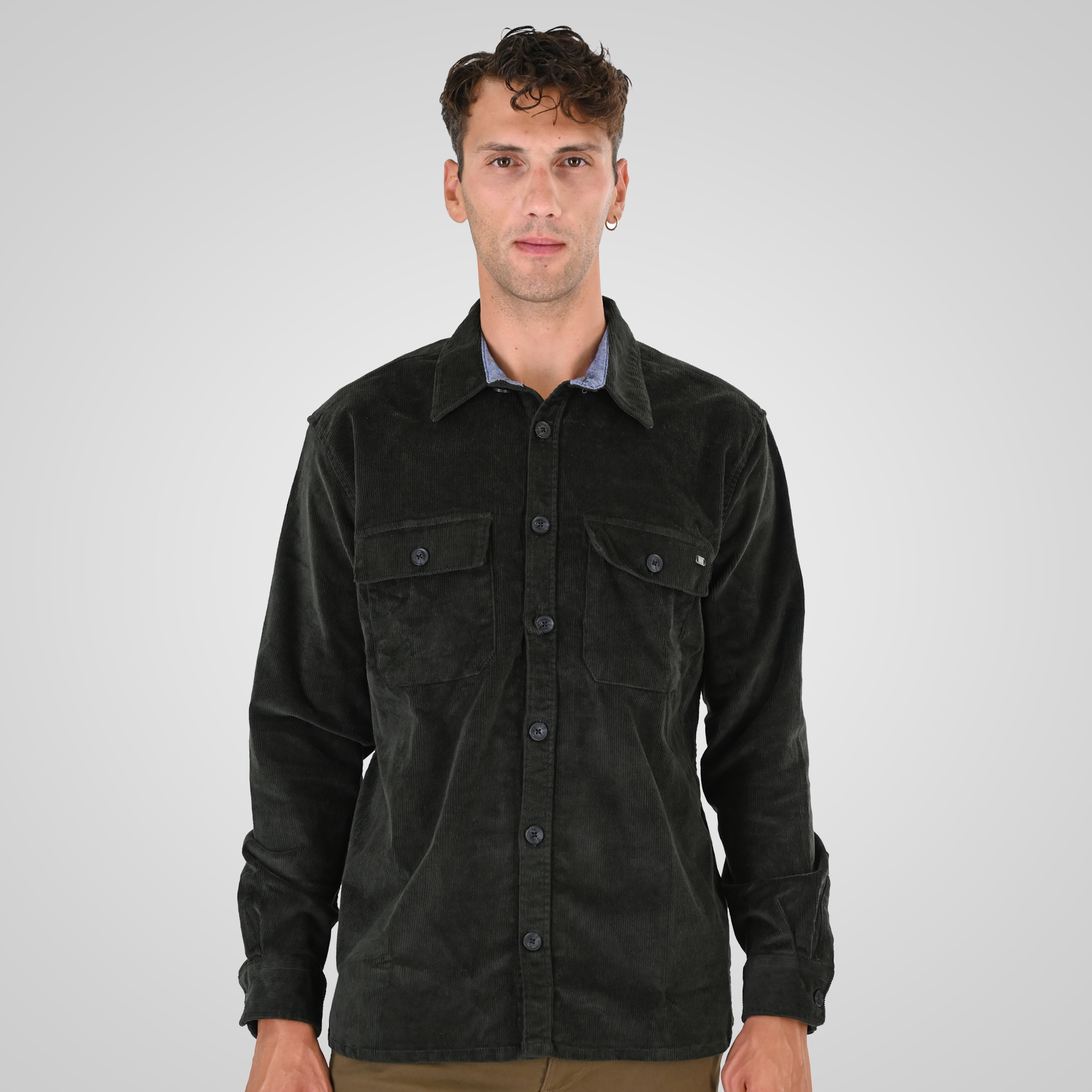 262GS-5227 OVERSHIRTS WITH CHEST POCKETS (HEAVY CORDUROY) DK OLIVE - Image 1