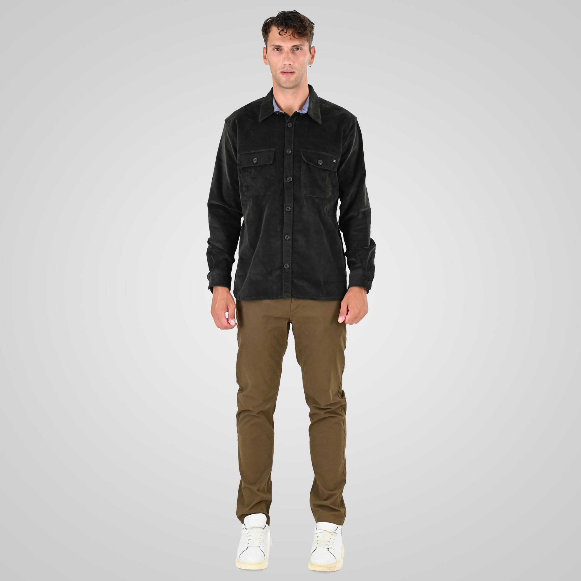 262GS-5227 OVERSHIRTS WITH CHEST POCKETS (HEAVY CORDUROY) DK OLIVE - Image 2