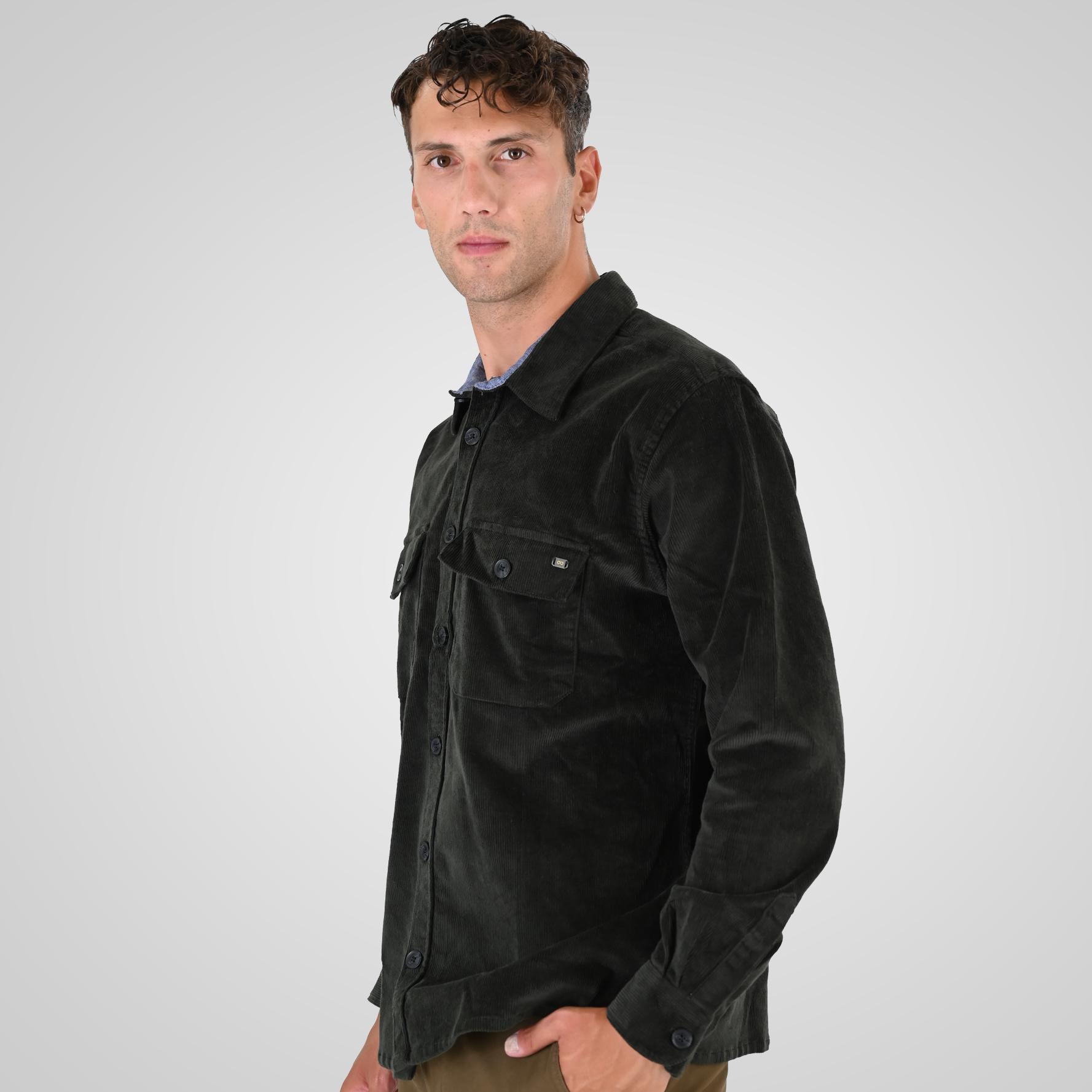262GS-5227 OVERSHIRTS WITH CHEST POCKETS (HEAVY CORDUROY) DK OLIVE - Image 3
