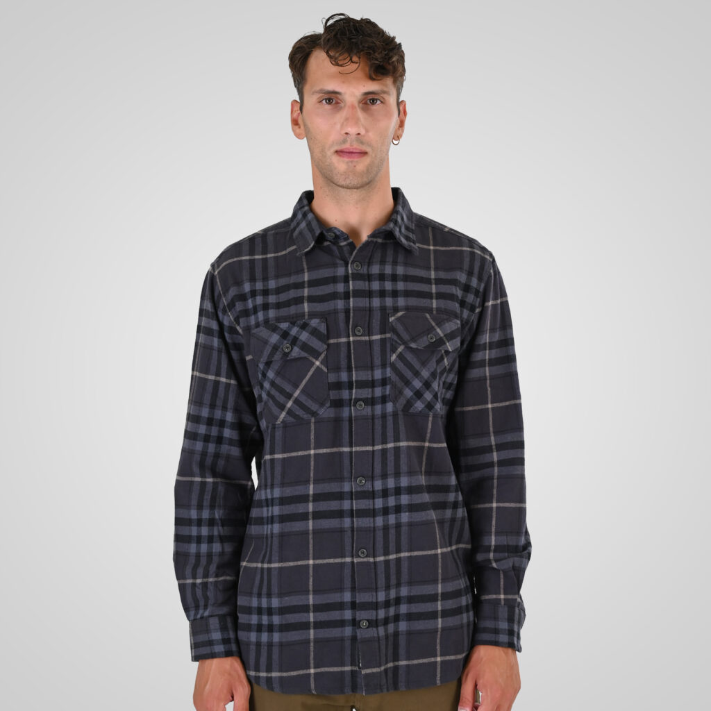 262GS-5233 SHIRTS FLANNEL WITH CHEST POCKETS CC1 BLACK-GREY