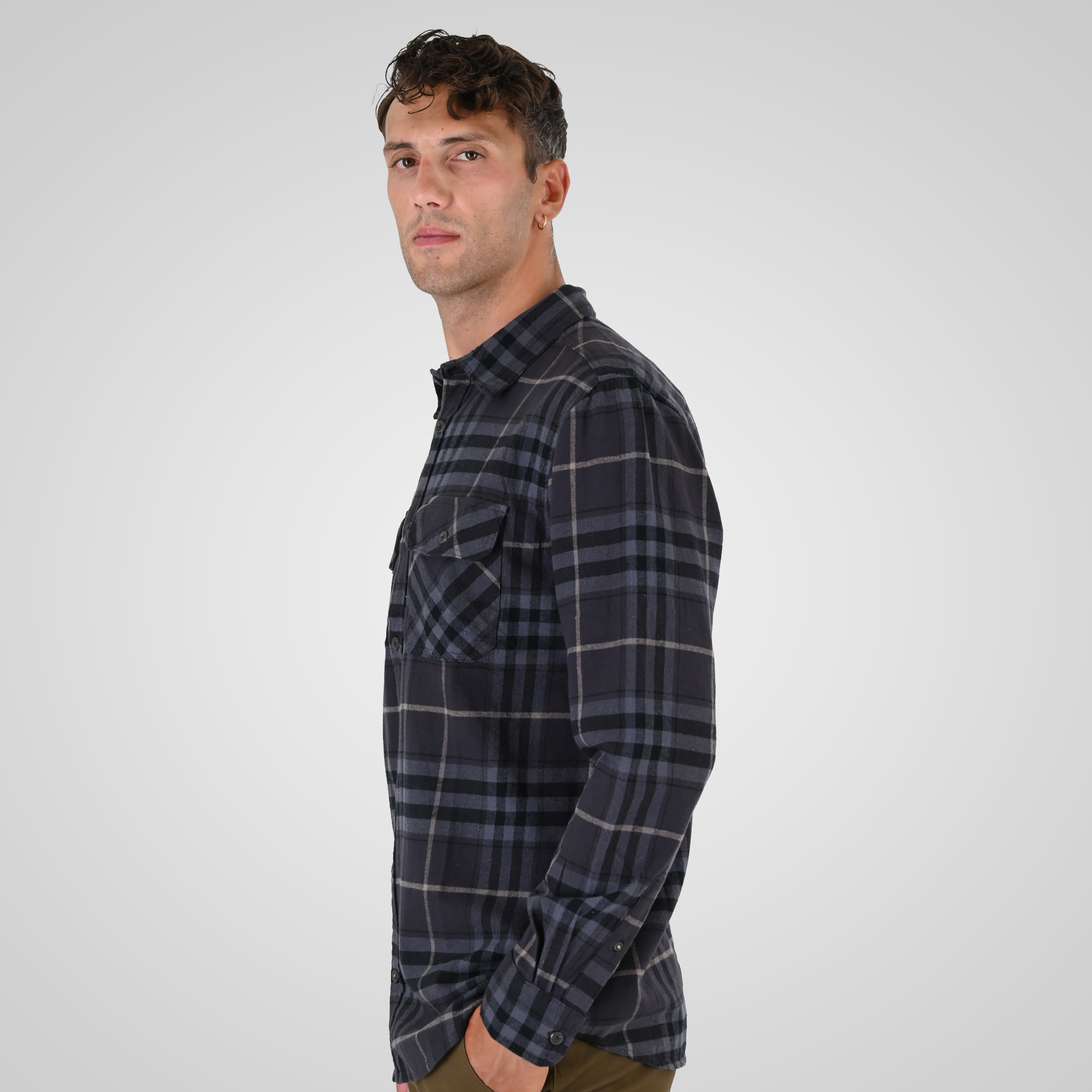 262GS-5233 SHIRTS FLANNEL WITH CHEST POCKETS CC1 BLACK-GREY - Image 3