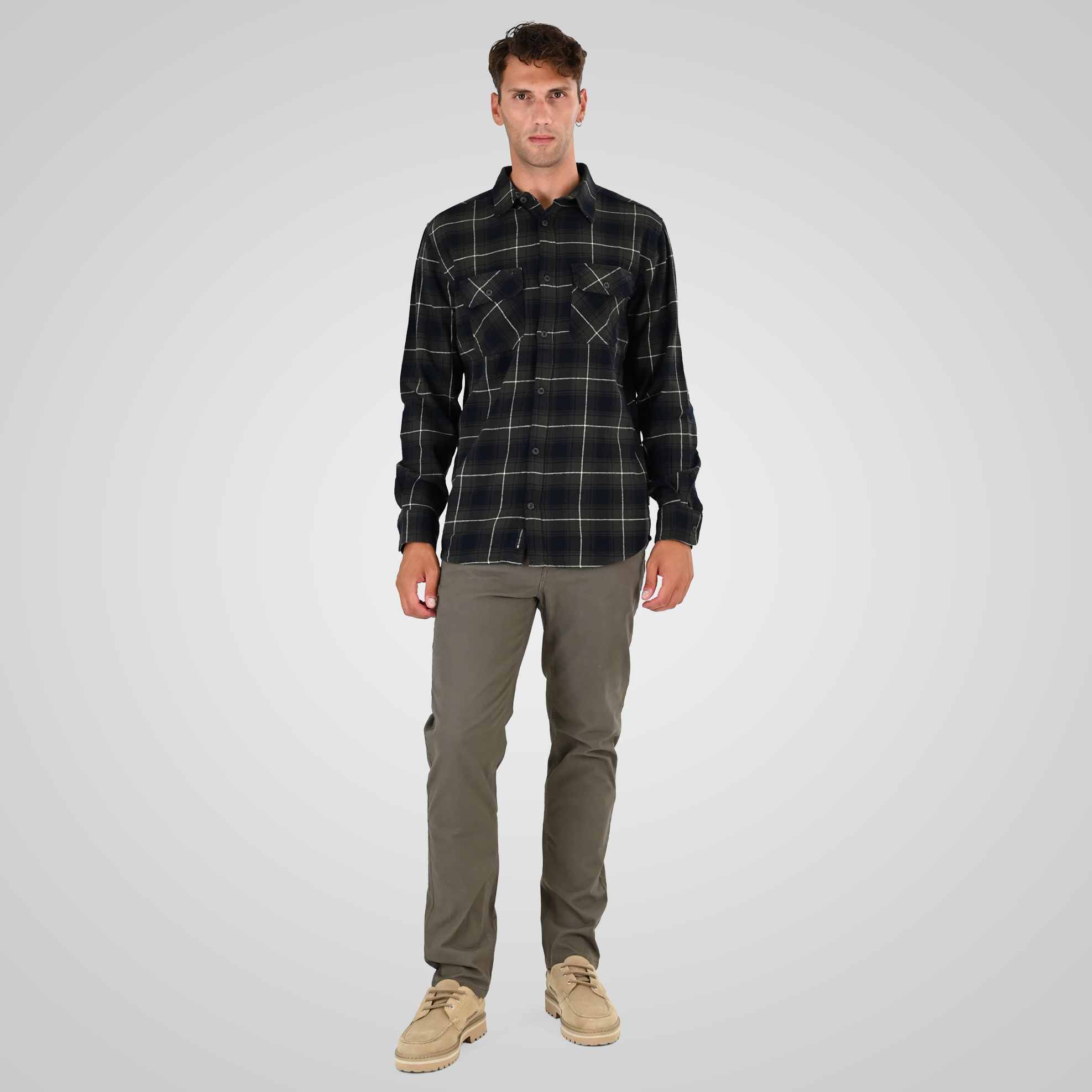 262GS-5233 SHIRTS FLANNEL WITH CHEST POCKETS CC2 OLIVE-BLUE - Image 2