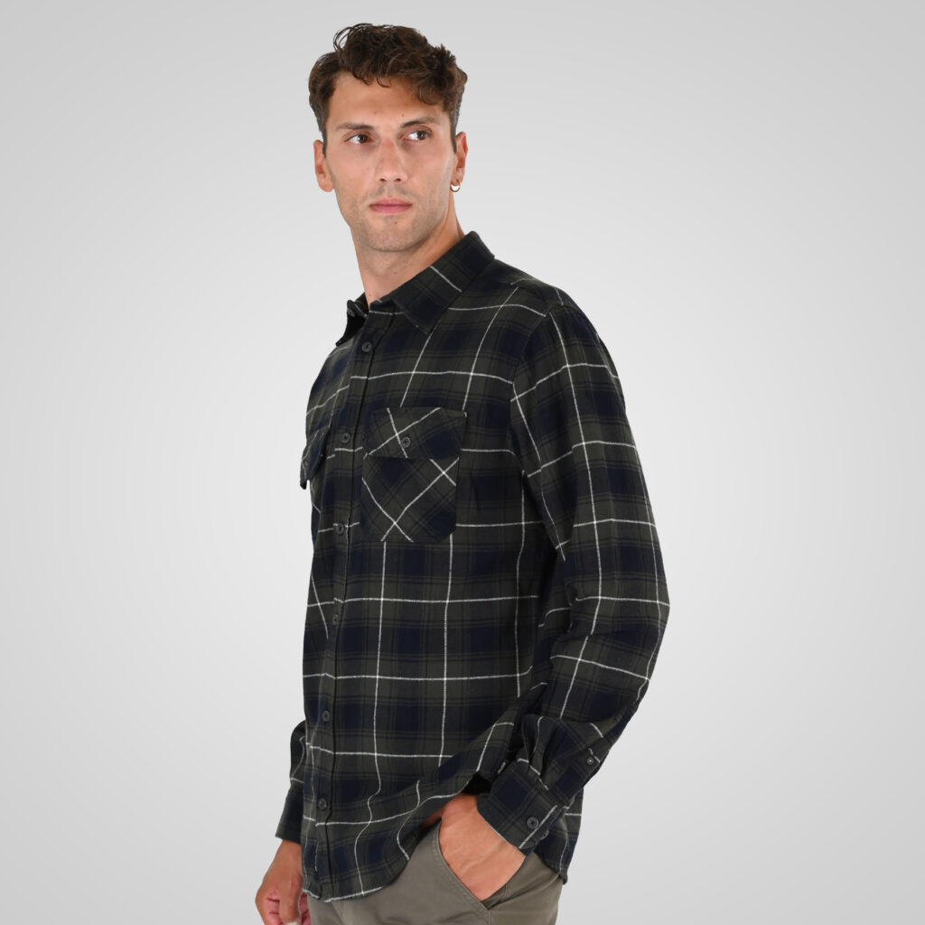 262GS-5233 SHIRTS FLANNEL WITH CHEST POCKETS CC2 OLIVE-BLUE
