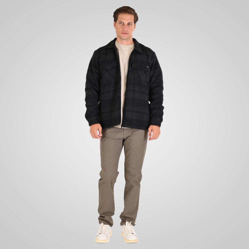 262GS-5236 OVERSHIRTS WITH ZIPPER AND LIGHT PADDING (HEAVY FLANNEL) CC8 BLACK ANTHRACITE