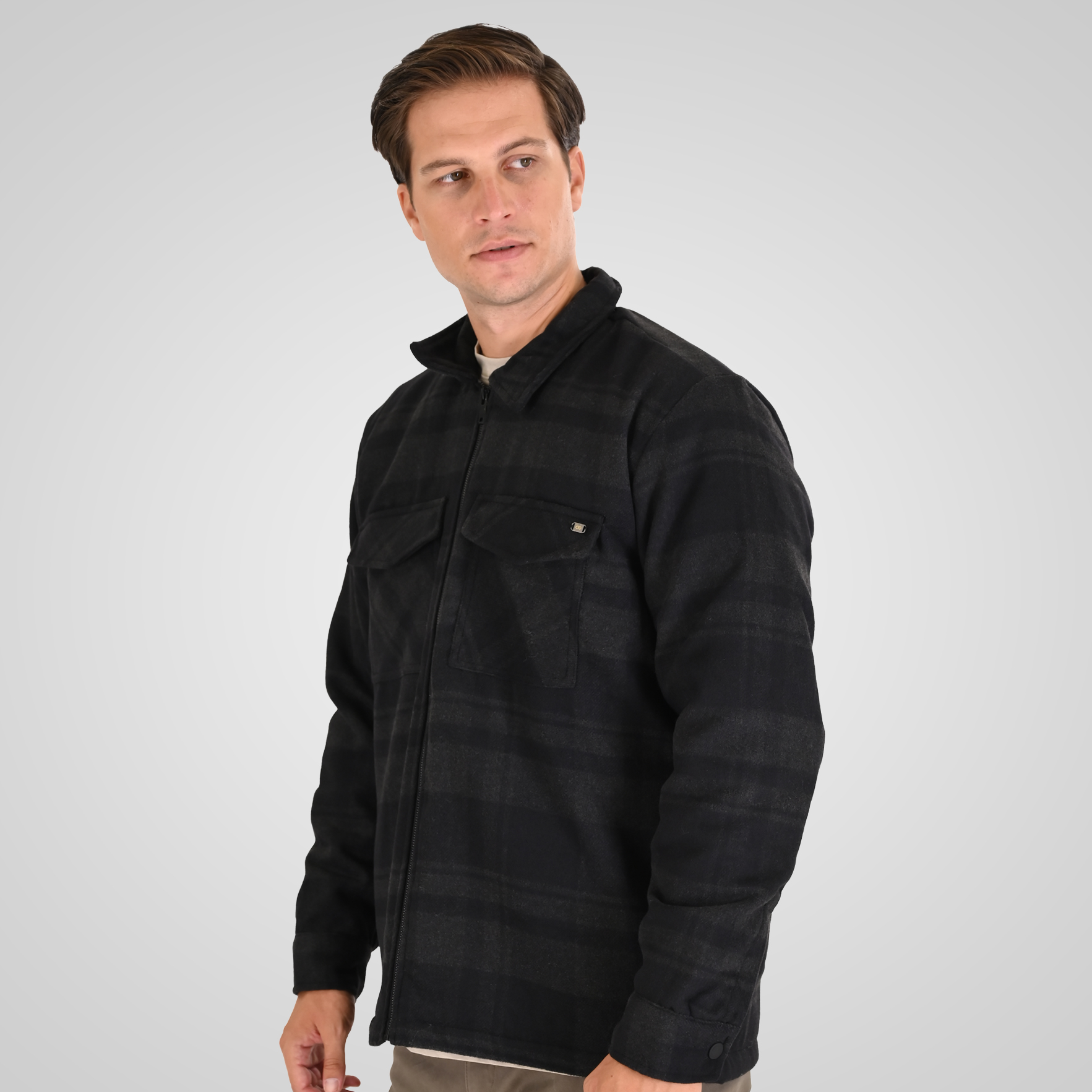 262GS-5236 OVERSHIRTS WITH ZIPPER AND LIGHT PADDING (HEAVY FLANNEL) CC8 BLACK ANTHRACITE - Image 3