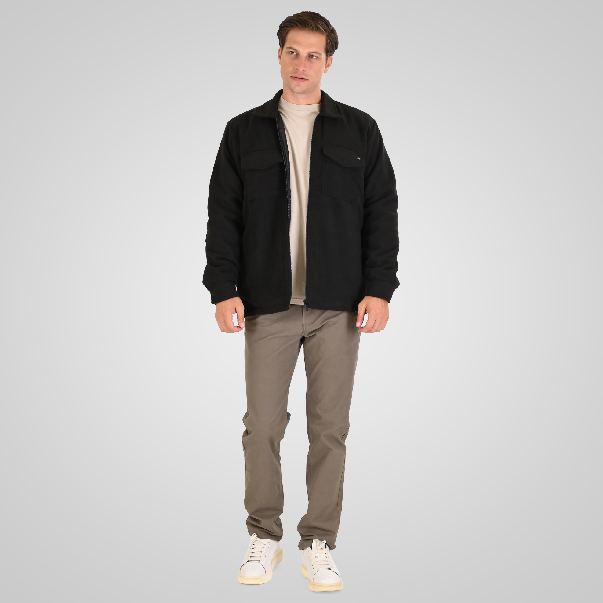 262GS-5236 OVERSHIRTS WITH ZIPPER AND LIGHT PADDING (HEAVY FLANNEL) BLACK - Image 2