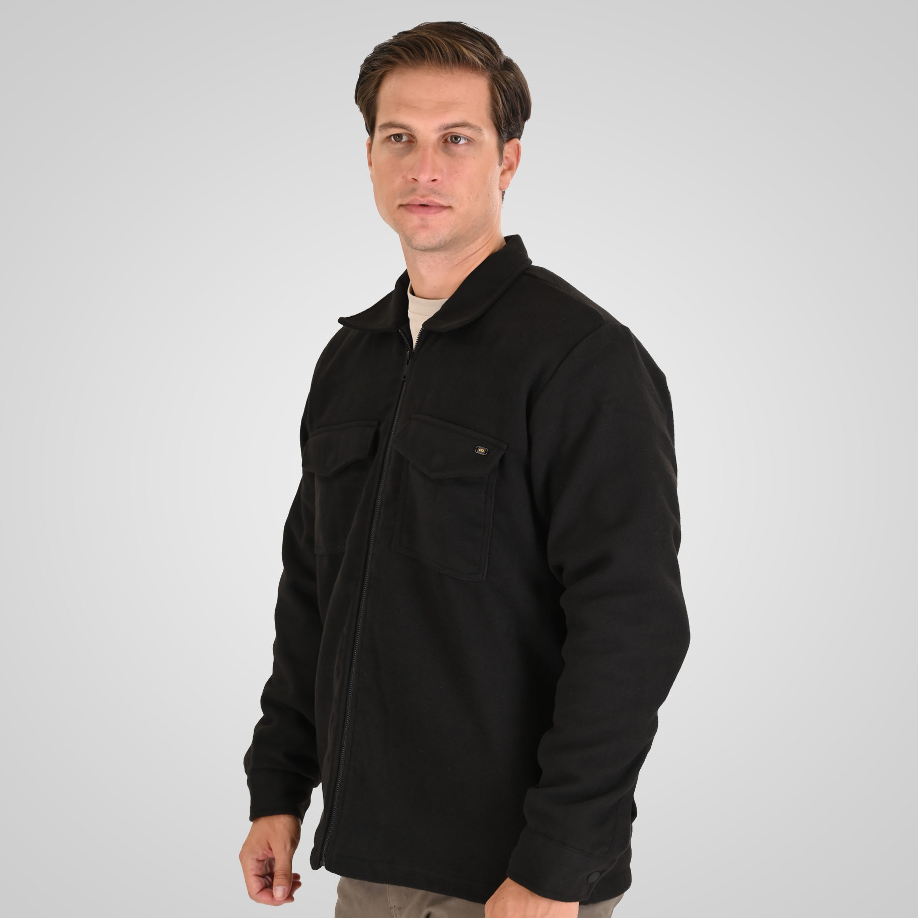262GS-5236 OVERSHIRTS WITH ZIPPER AND LIGHT PADDING (HEAVY FLANNEL) BLACK - Image 3