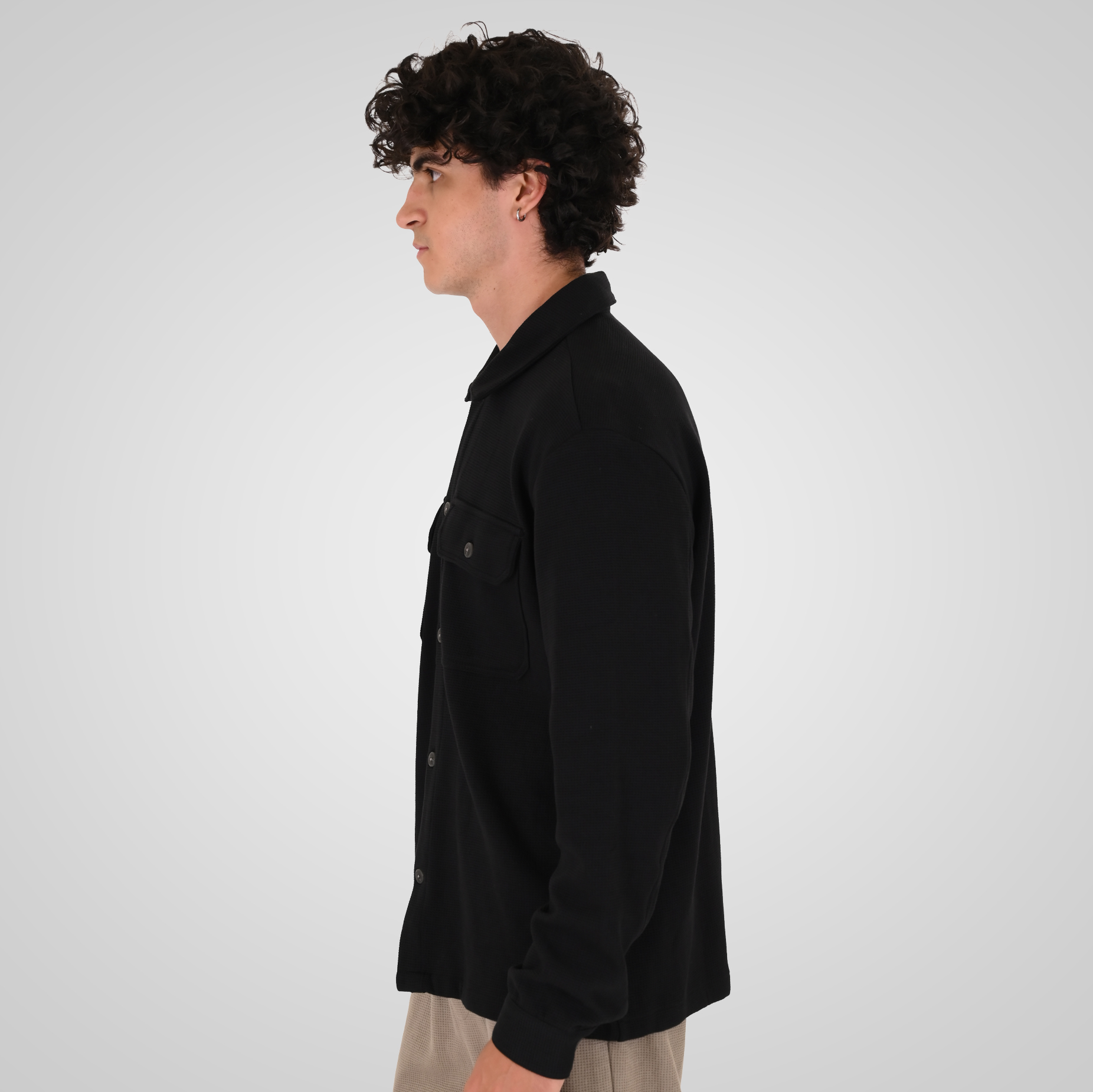 262GS-5237 OVERSHIRTS SPECIAL FABRIC (WAFFLE) BLACK - Image 3