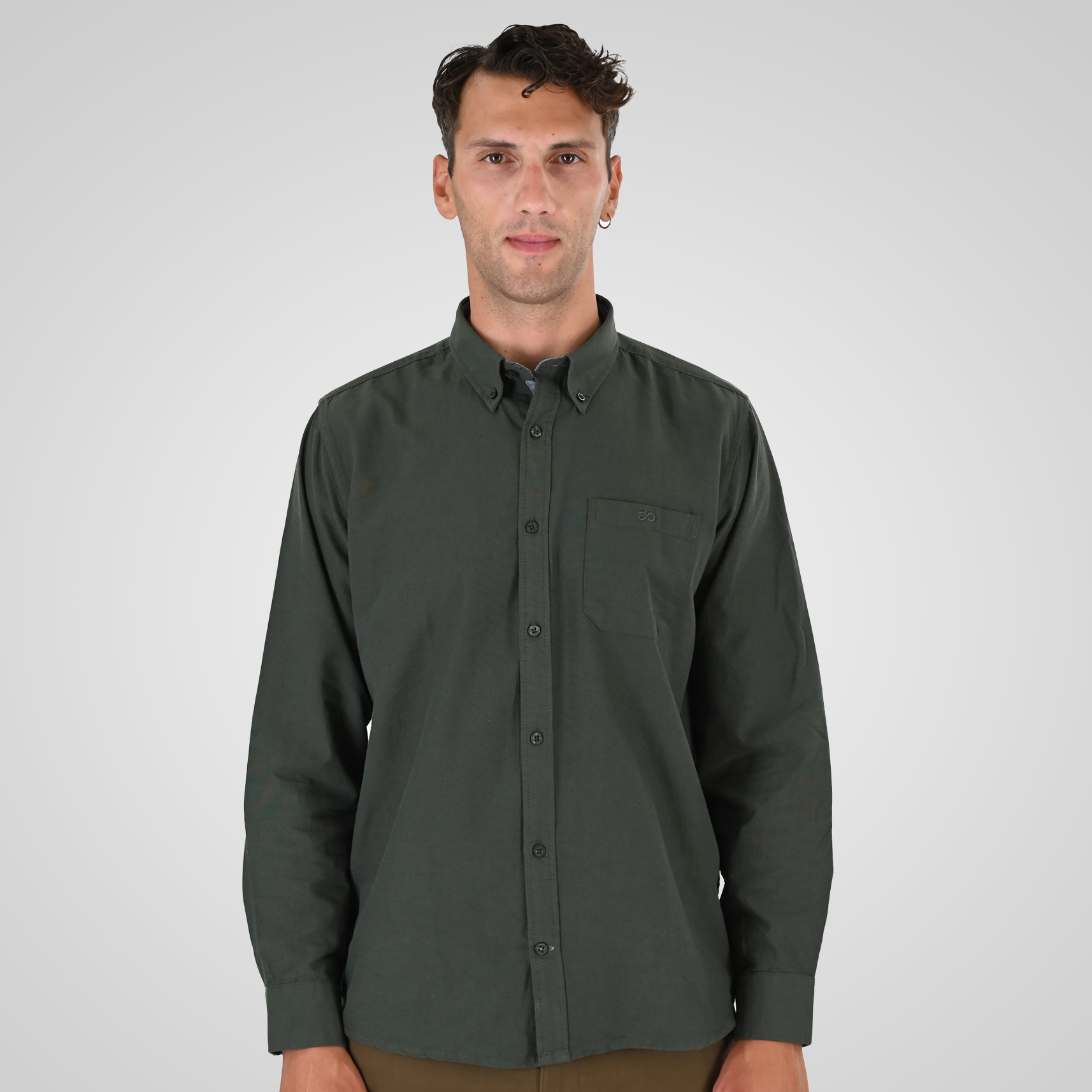 262GS-5225 OXFORD SHIRTS WITH CHEST POCKET AND DENSE EMBROIDERY DK KHAKI MELANGE - Image 1