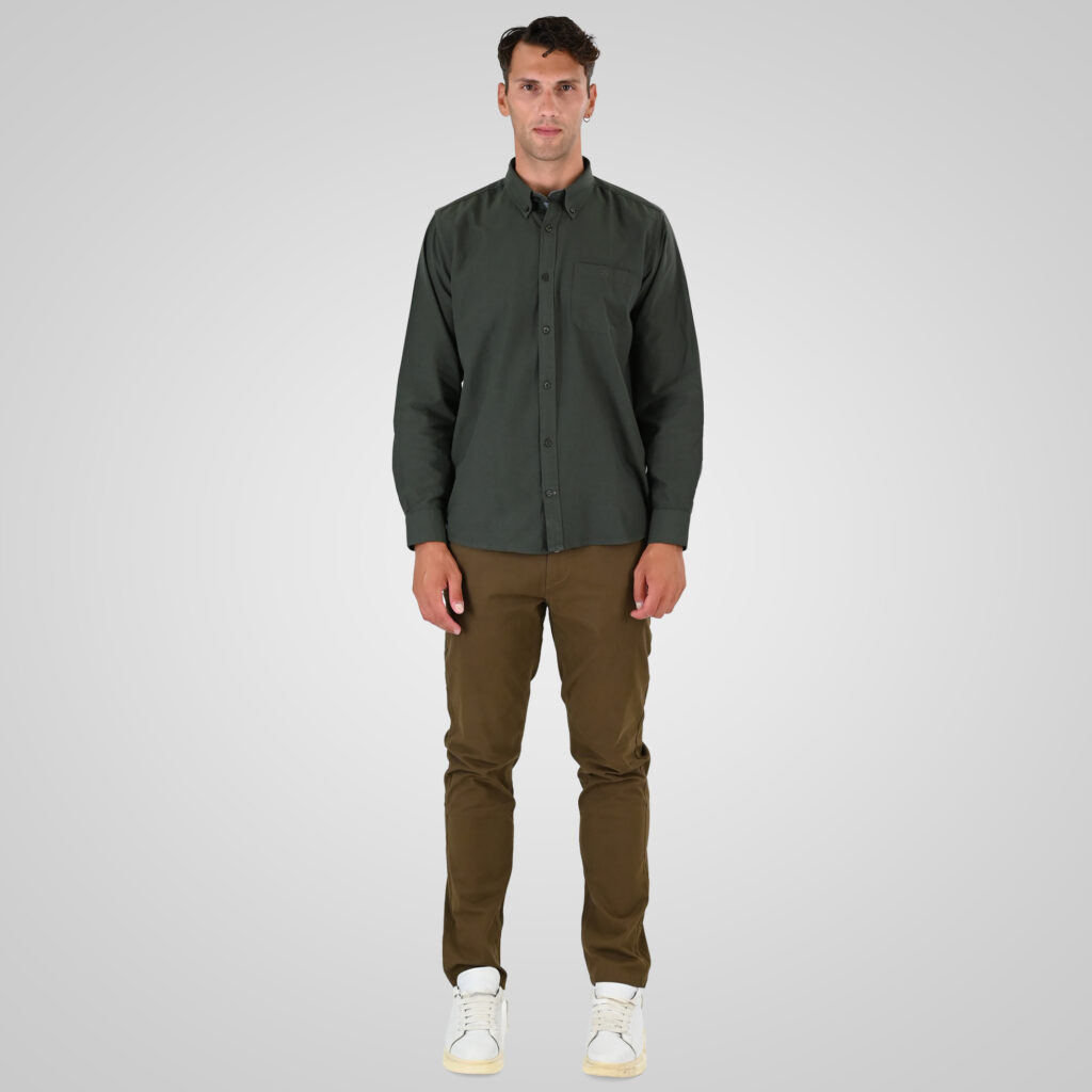 262GS-5225 OXFORD SHIRTS WITH CHEST POCKET AND DENSE EMBROIDERY DK KHAKI MELANGE