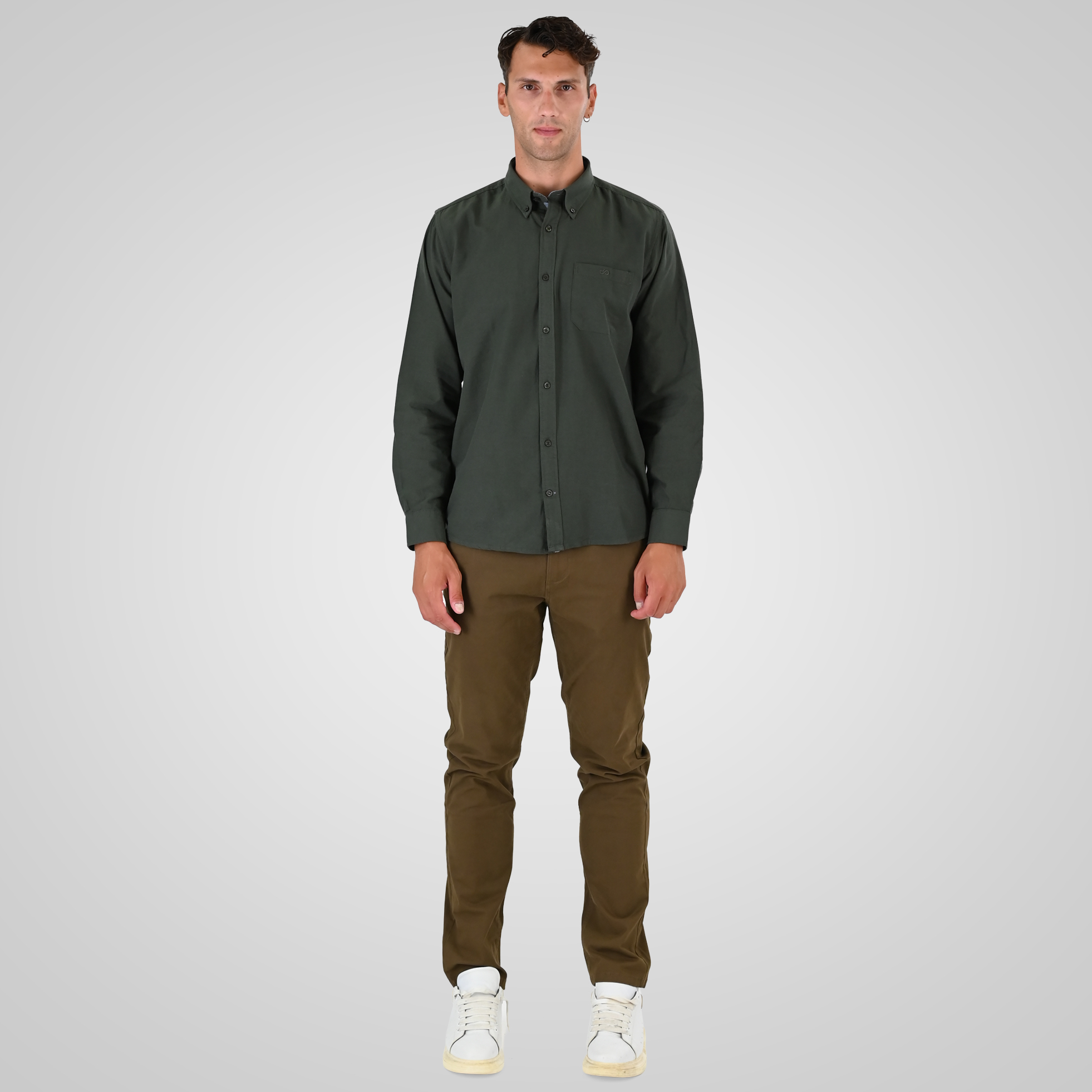 262GS-5225 OXFORD SHIRTS WITH CHEST POCKET AND DENSE EMBROIDERY DK KHAKI MELANGE - Image 2