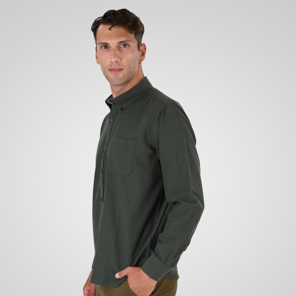 262GS-5225 OXFORD SHIRTS WITH CHEST POCKET AND DENSE EMBROIDERY DK KHAKI MELANGE