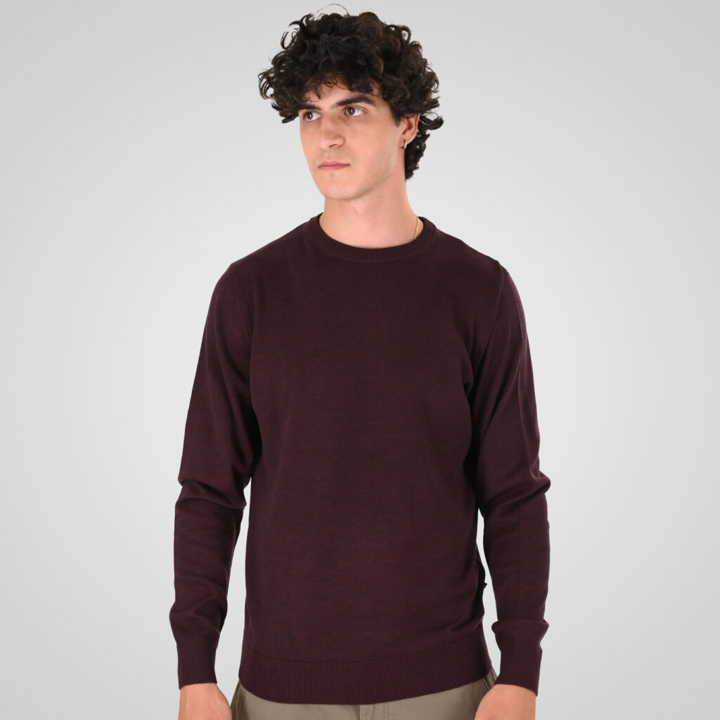 262KNIT-8070 KNITS CREWNECK BORDEAUX MELANGE